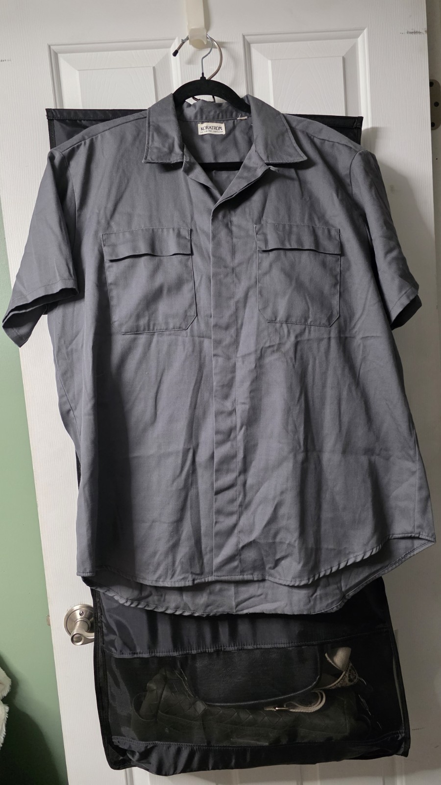 Vintage 60s 70s Koratron Short Sleeve Work Shirt Gray 2XL 26x32 Permanent Press