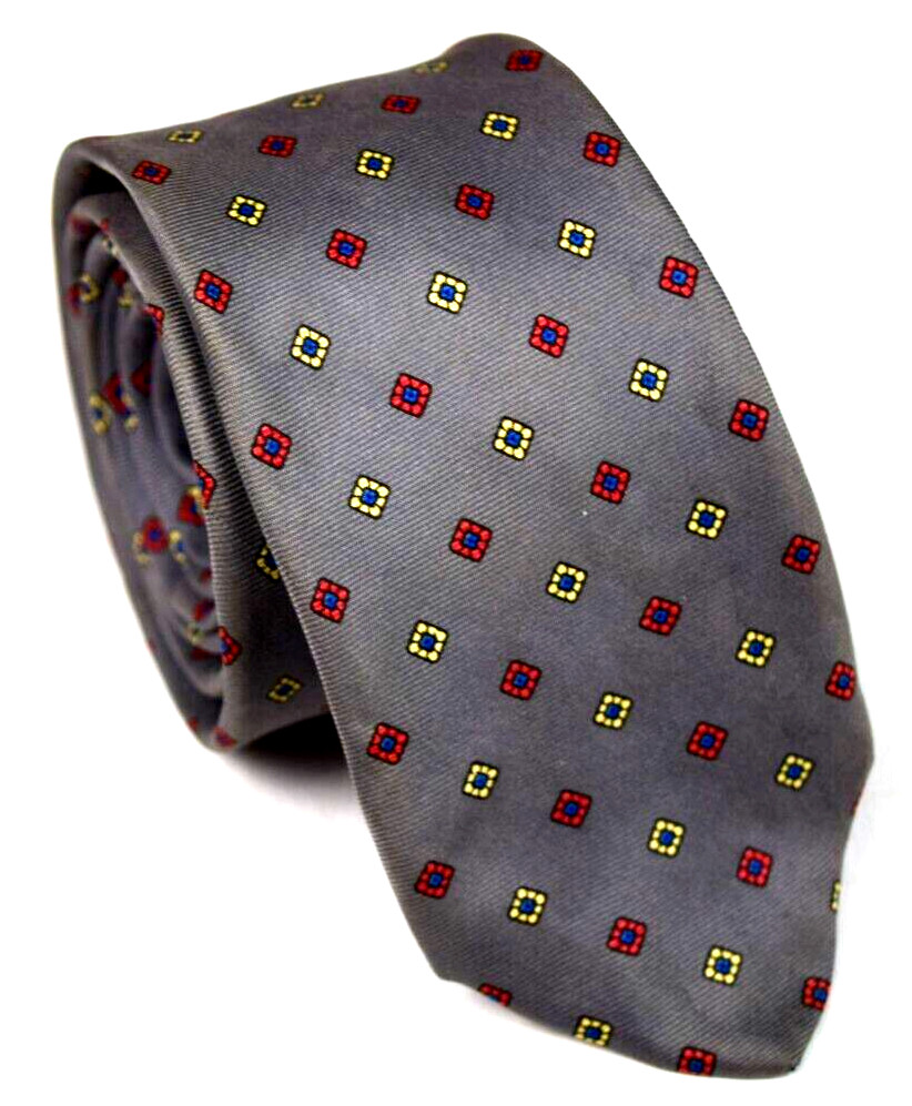 Necktie VTG 60s Silk Tie Gray with Yellow Red Diamonds Foulard 53\