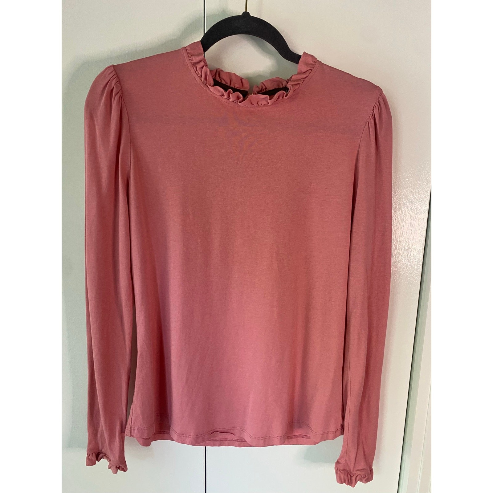 Boden Supersoft Frill Detail Long Sleeve Pink Rose Top Cotton