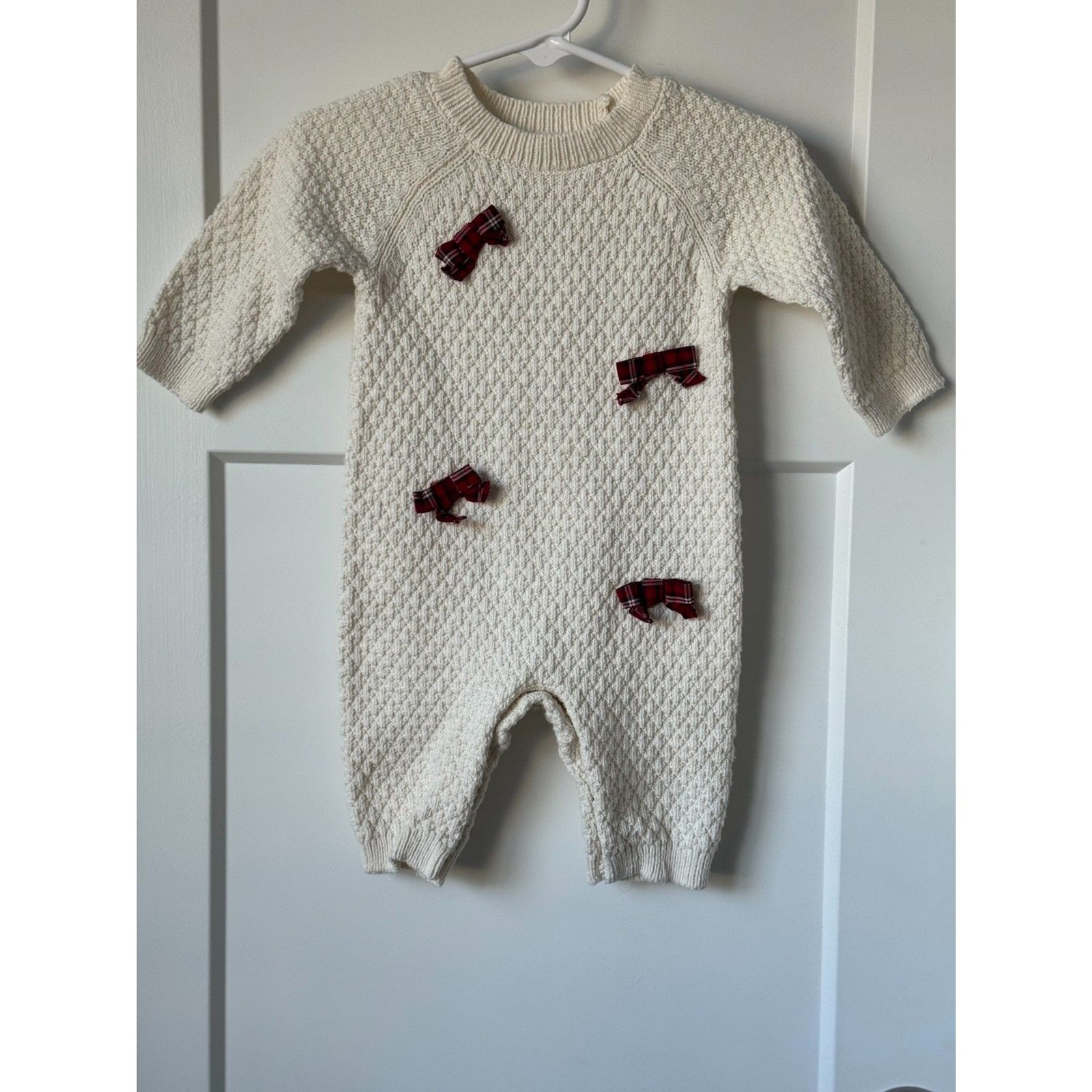 Carter\'s Baby Girl Bow Long Sleeve Knit Jumpsuit Romper