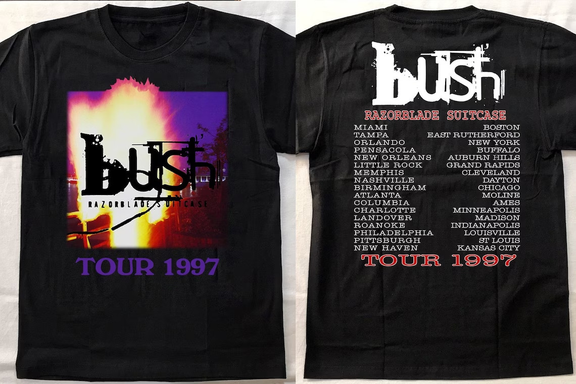 Vtg Bush Band Heavy Cotton Black Full Size Unisex 2 Sided Shirt BT121