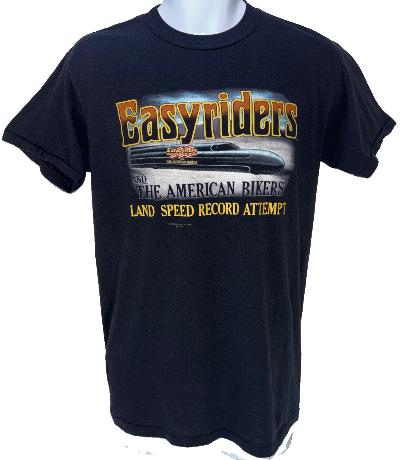1980s 3D Emblem Harley Davidson Shirt Easyriders Land Speed Skull Sz Large RARE