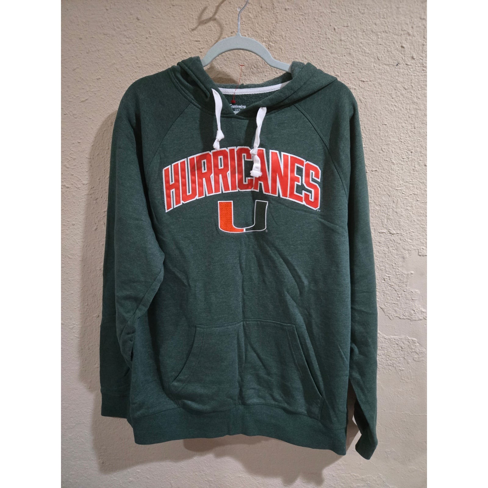 University of Miami Sweatshirt Hoodie College Hurricanes Green, Size Large