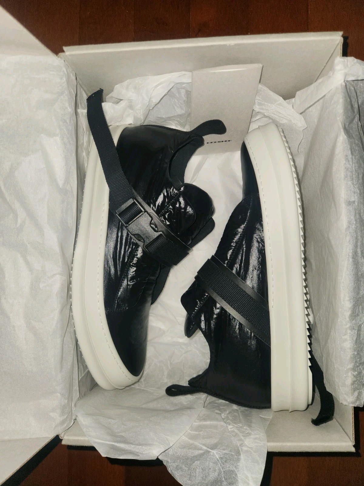 Rare Rick Owens Drkshdw Strap Island Sneaks black nylon Sheen Shoes Mens US 10