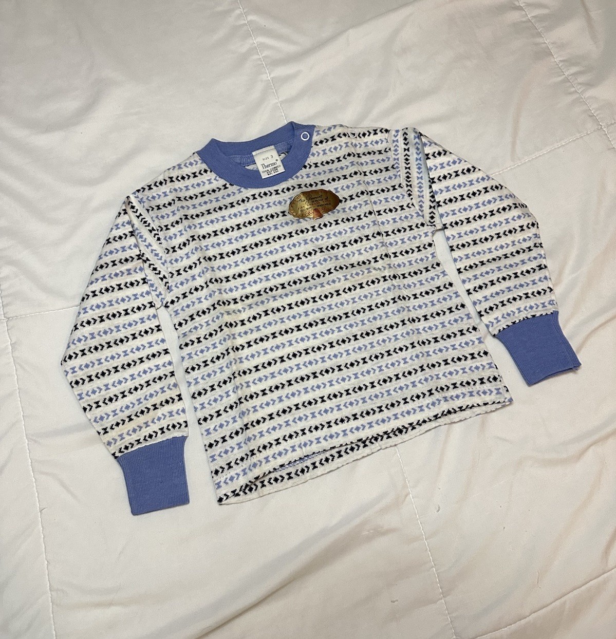 VTG 60s/70s Thermo Deadstock Toddler Geometric Shirt Sz 3 Long Sleeve Retro New