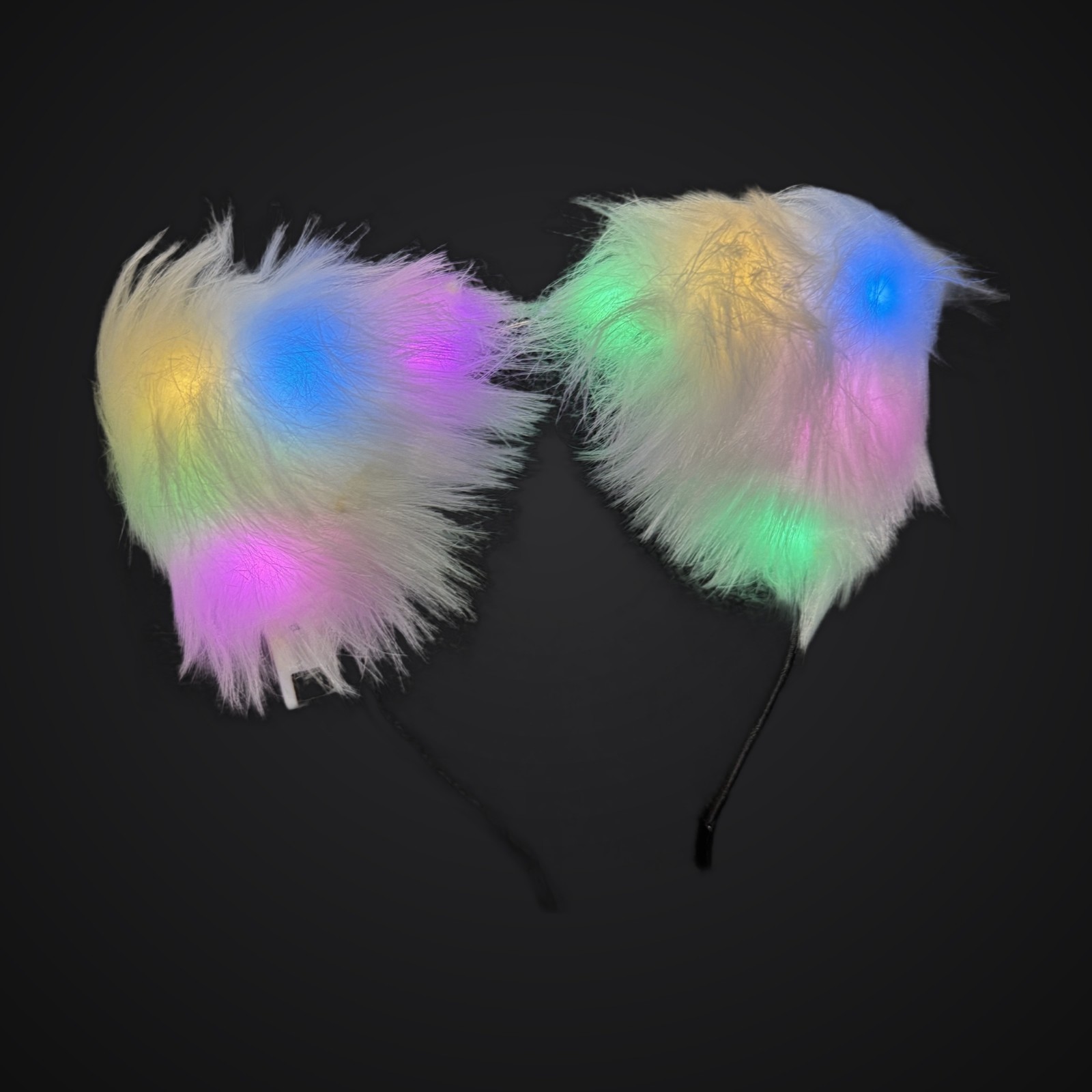 Light Up Cat Ears Headband LED Faux Fur Kawaii Halloween Costume Rave Cosplay