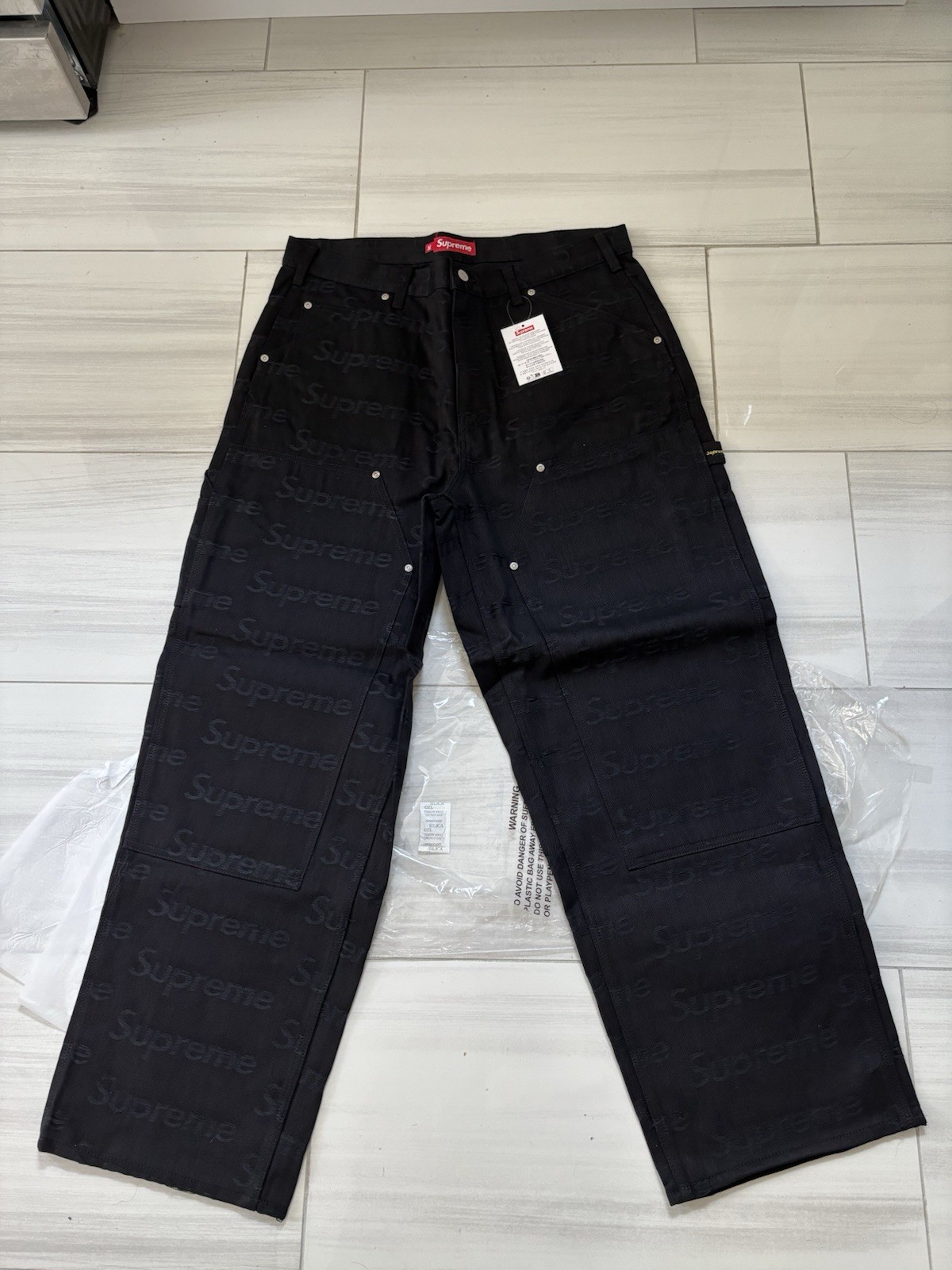 Supreme Jacquard Logos Double Knee Denim Painter Jean Black Size 32 Authentic