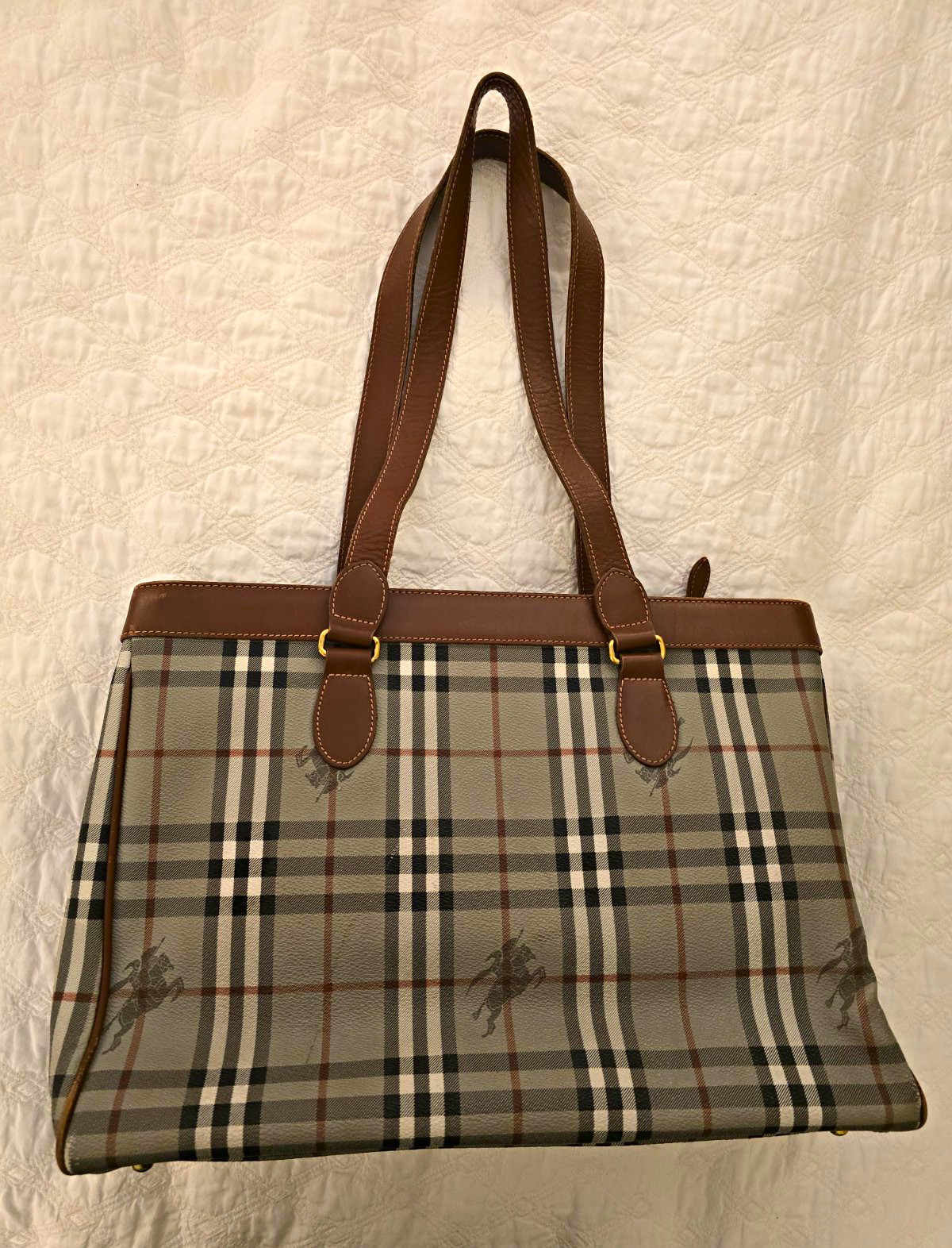 Vintage Burberry Haymarket Equestrian Knight Zip Top Shoulder Strap