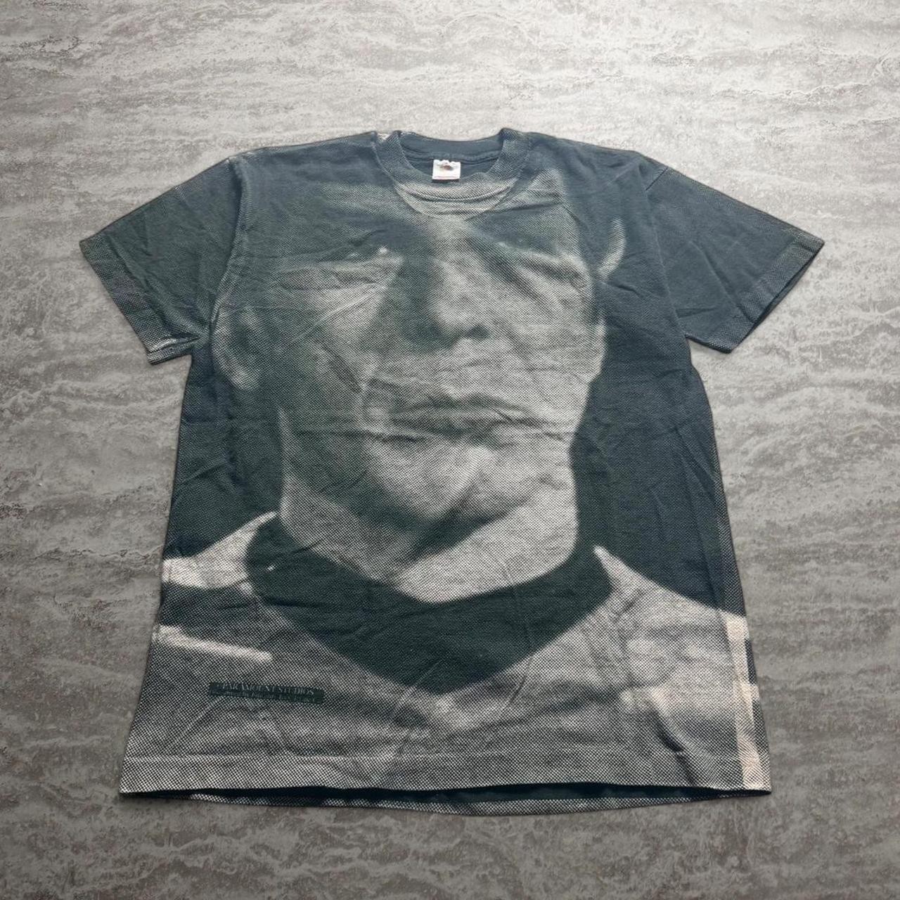 Vintage 90s Made in USA Black White Portrait All Over Print T-Shirt XL