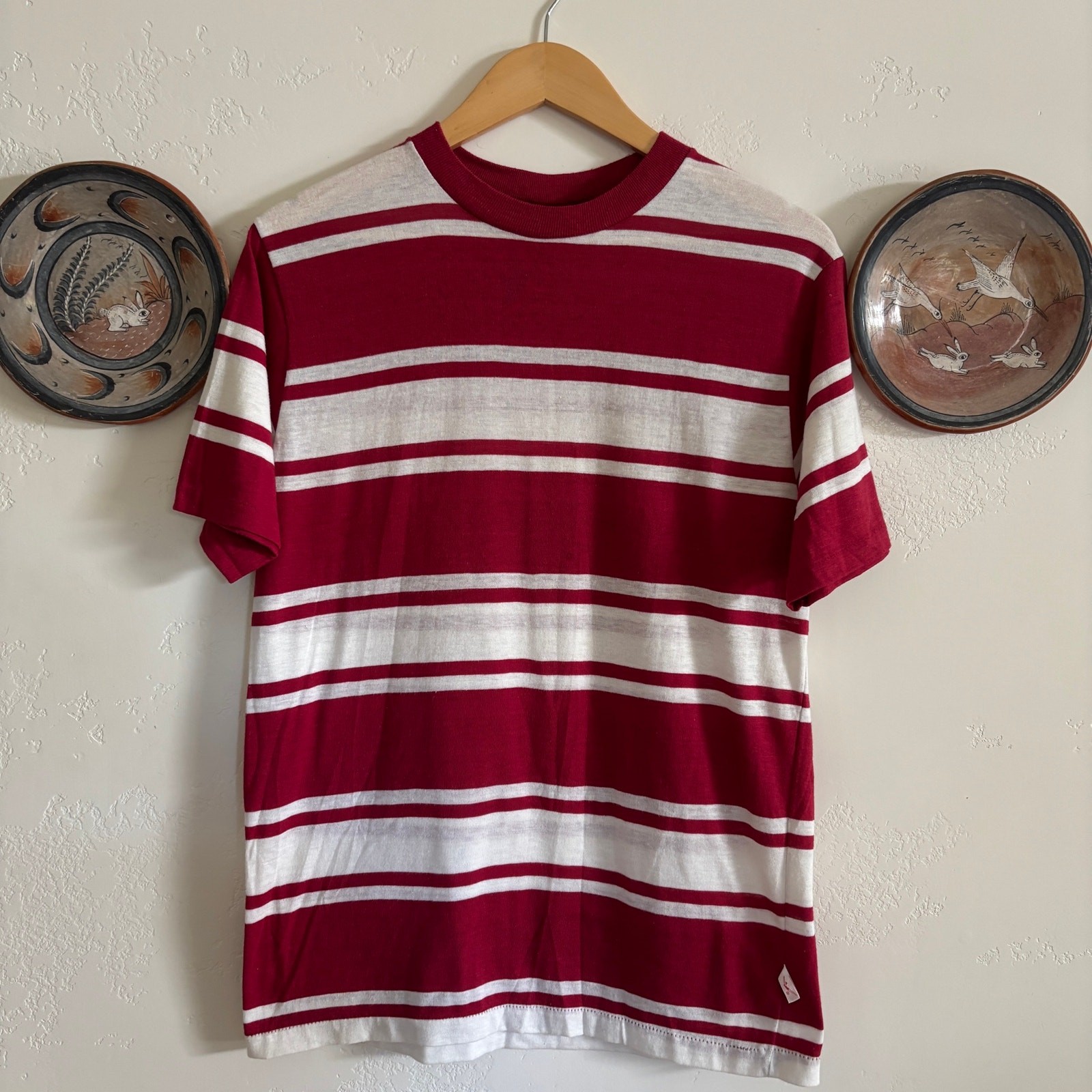 Vintage Deadstock 60\'s Jantzen Red and White Striped Tshirt