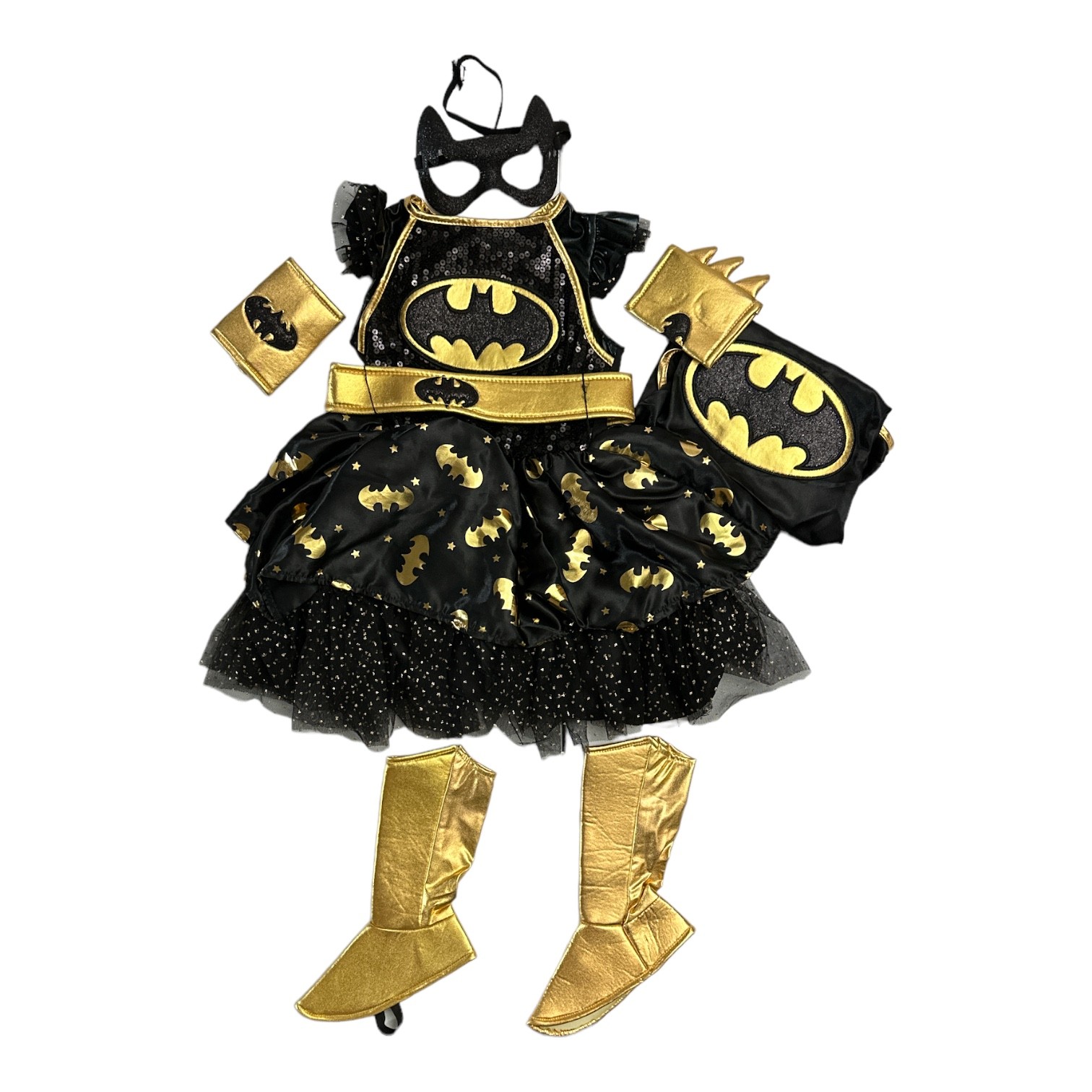 DC Batgirl Girl\'s Dress, Mask, Cape, Wrist Cuffs & Shoe Covers Costume Set