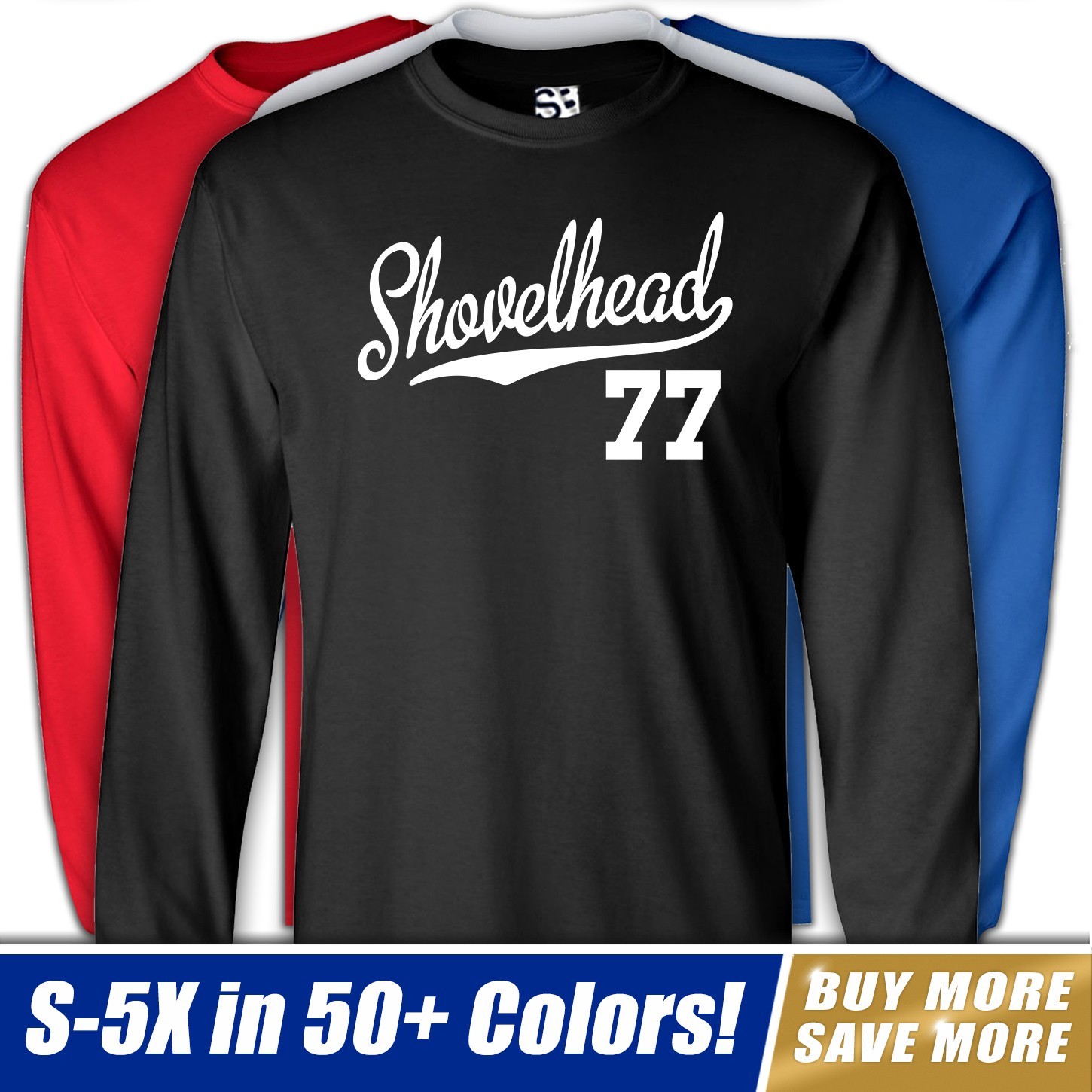 Shovelhead 77 Jersey Long Sleeve T-Shirt 1977 FLH Chopper Bobber Motorcycle Tee