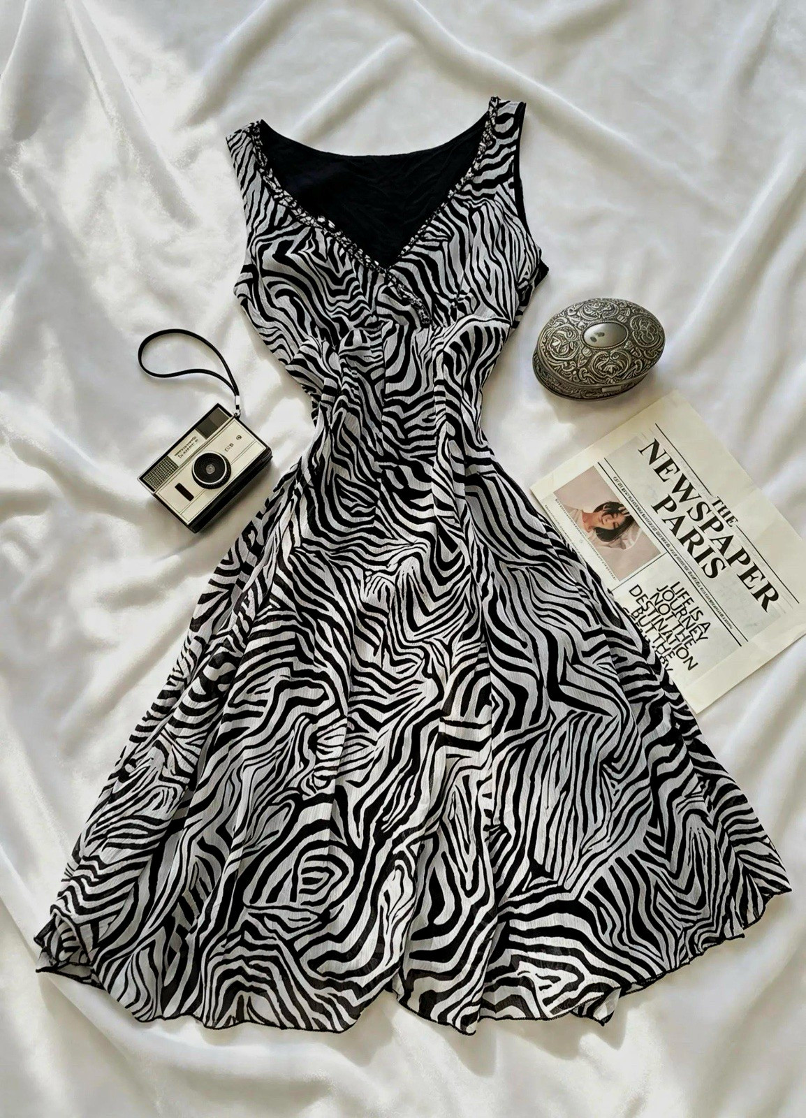 Deadstock Vintage Y2k Black & White Zebra Print Mini Dress 