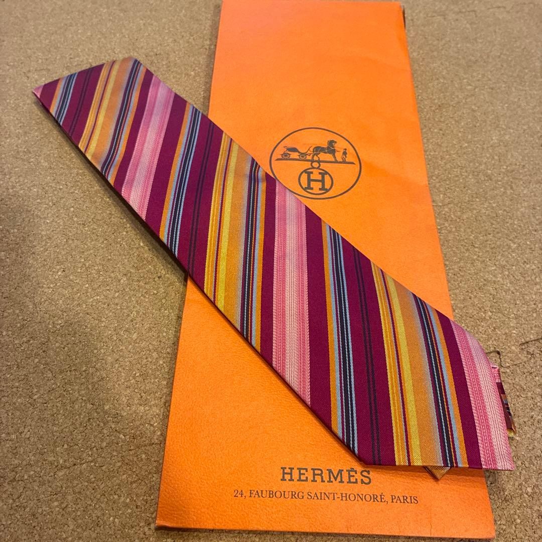 HERMÈS Multicolor Tie Silk Men Stripes Logo France 600679