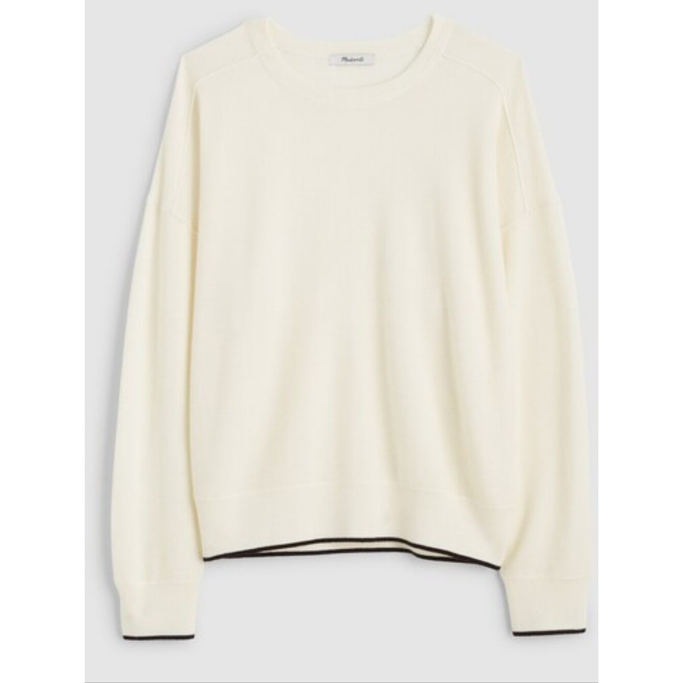 Madewell Cream Merino Wool Blend Contrast Trim Crewneck Sweater