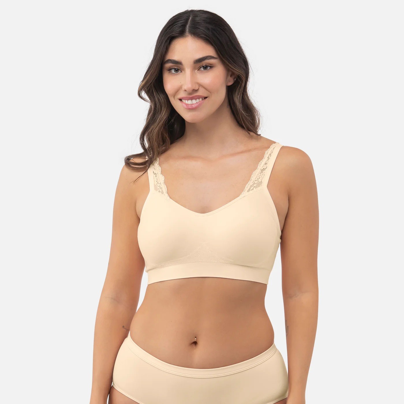 Underoutfit Adjustable Comfort Bra w/ Lace Straps-445 Sand  , Size S