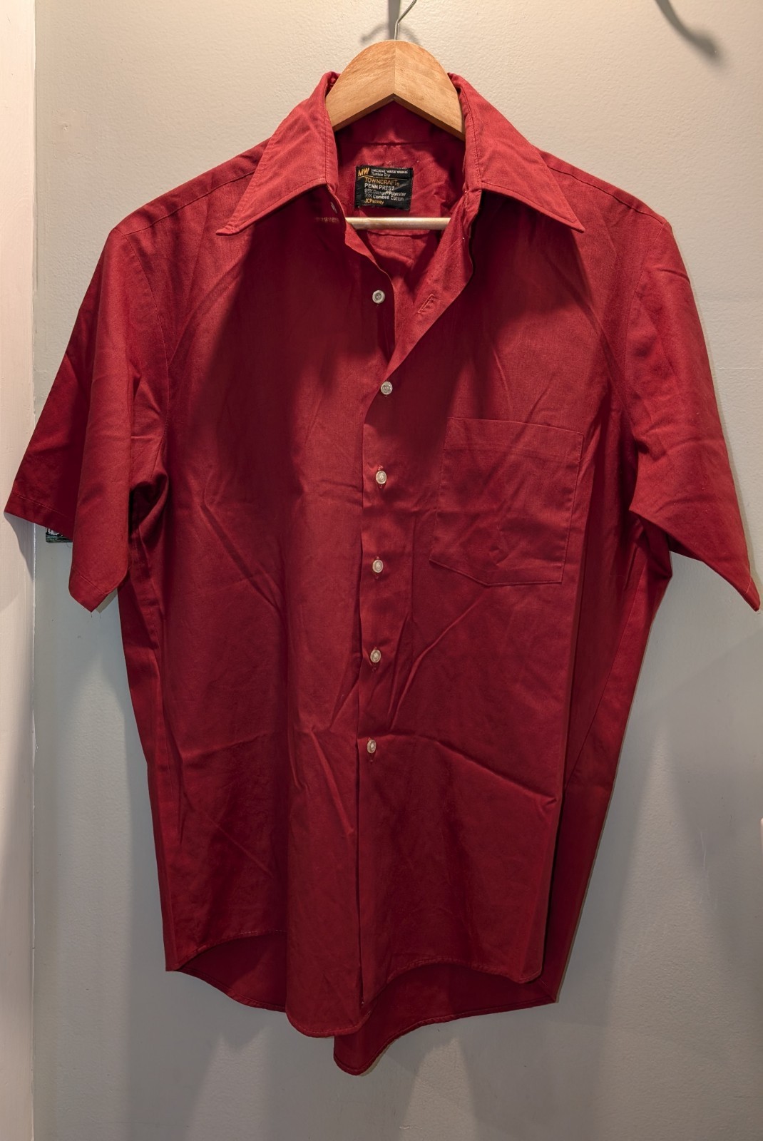 VTG 60s 70s Penneys Towncraft Point Collar Button Down Red Shirt Rockabilly L