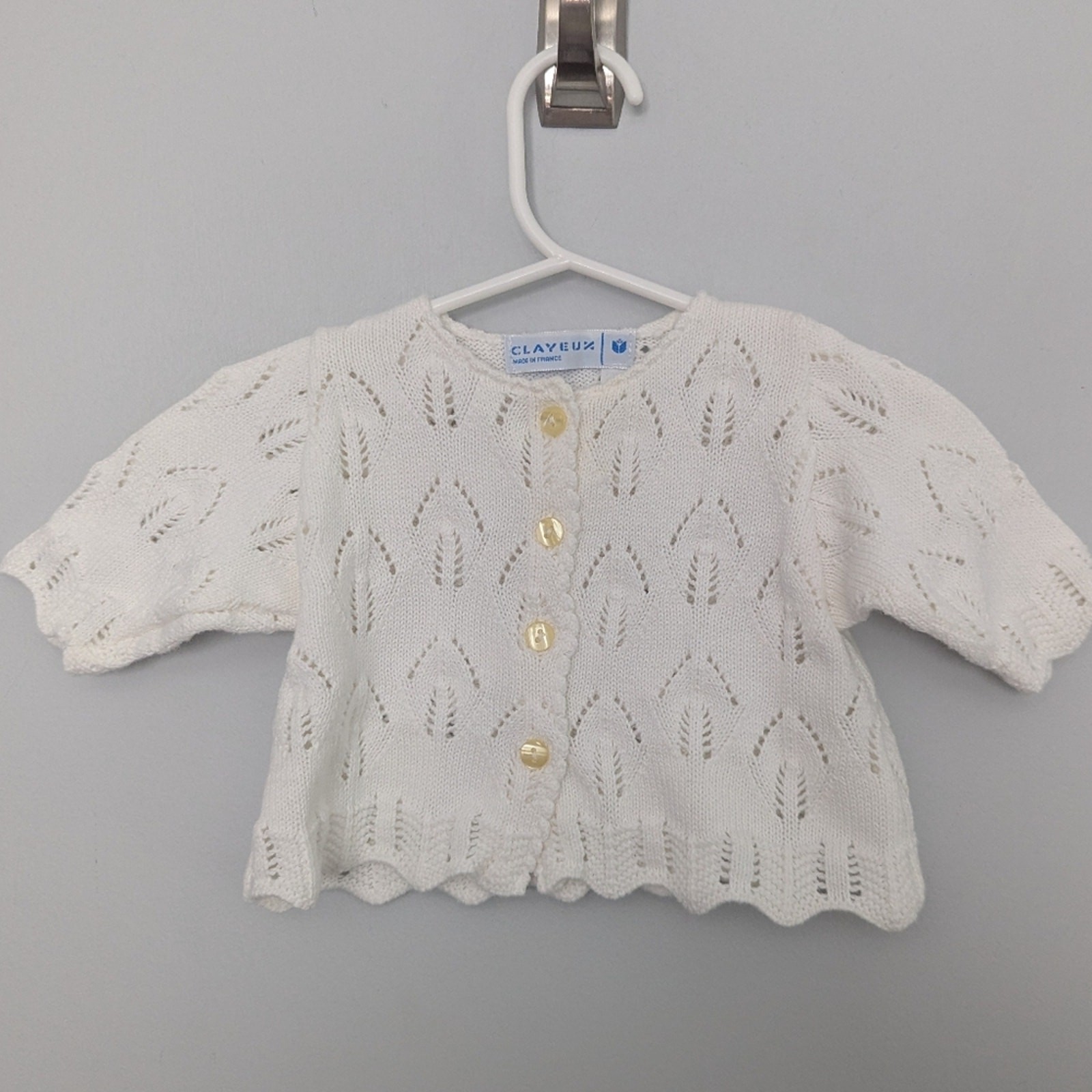 Vintage Baby French Clayeux 3 Month White Sweater Layering Piece Top
