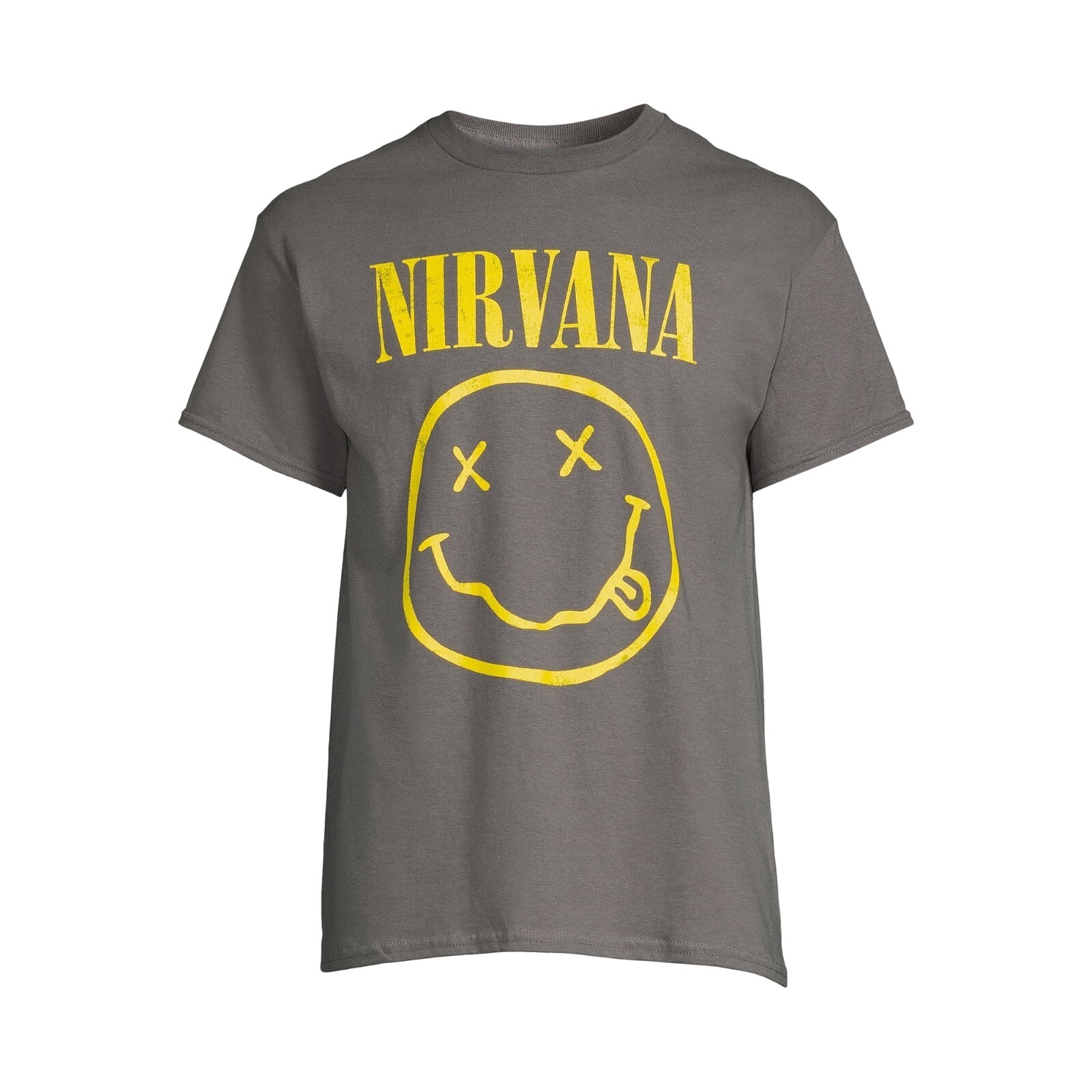Nirvana Men's Smiley Logo Graphic Print Tee- Charcoal Grey with Yellow Graphic