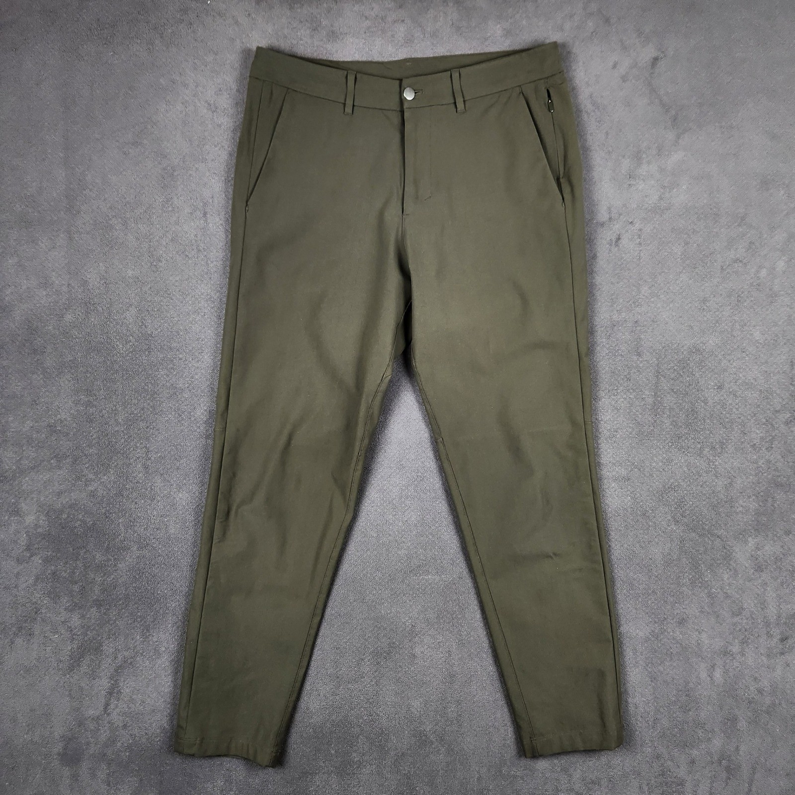 Lululemon Commission Pant Slim Mens 32 Olive Green Warpstreme Flat Front Chino
