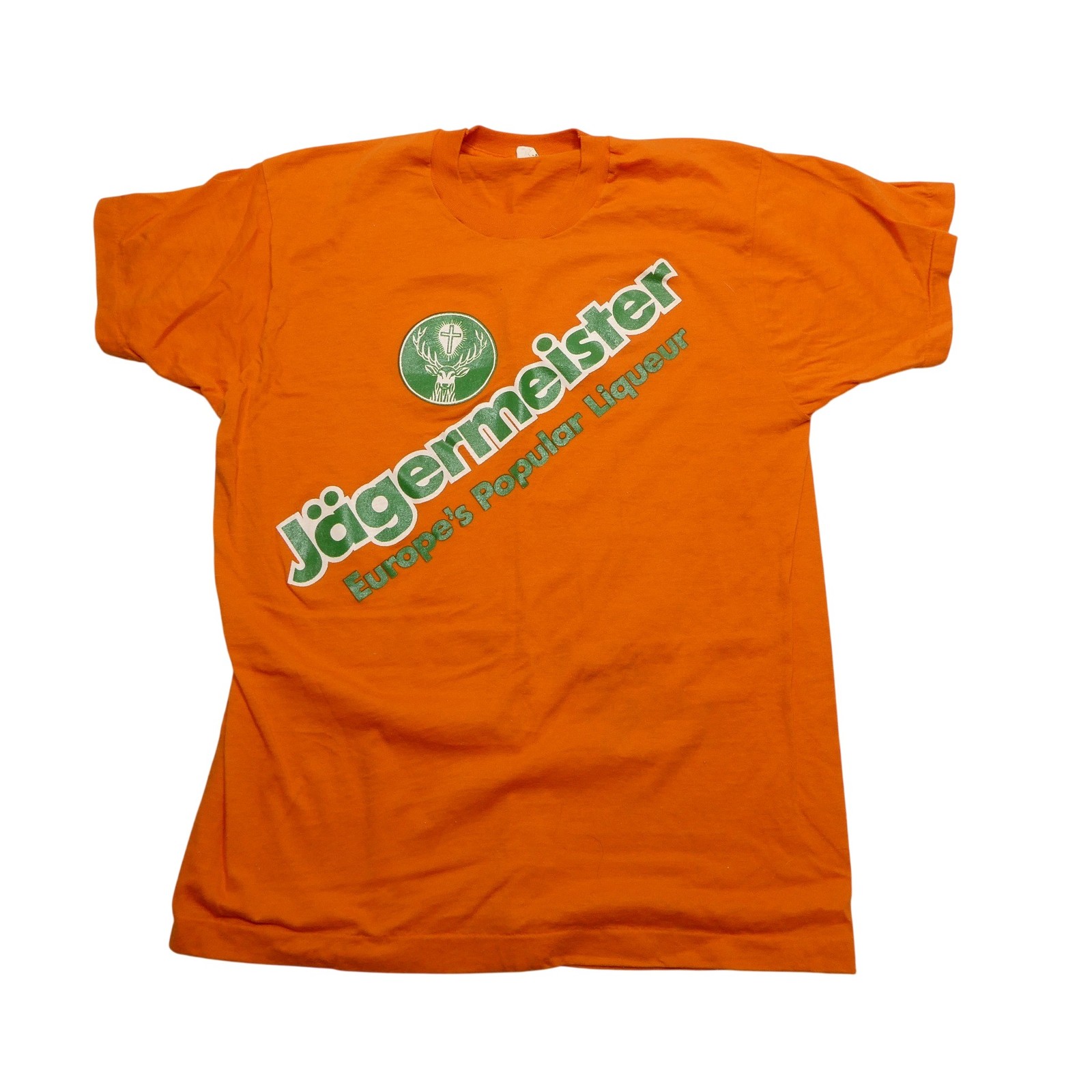 Vintage Jagermeister Shirt Mens XL Orange Europe\'s Popular Liqueur Promo 80s