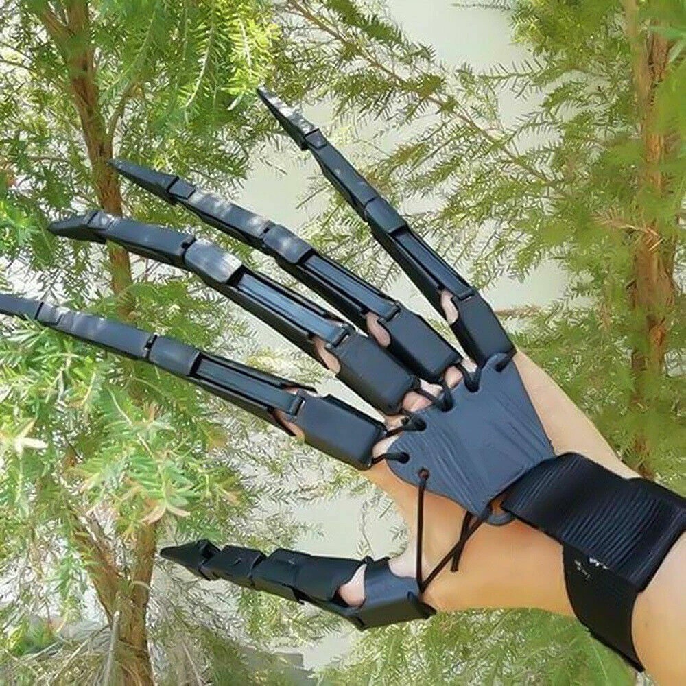 3D Printed Halloween Articulated Fingers Skeleton Claw Gloves Cosplay Prop