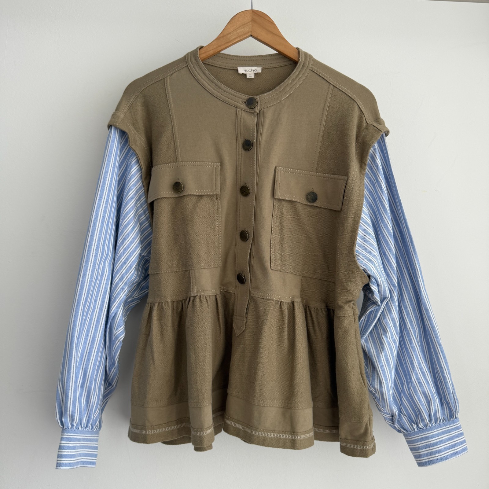 Anthropologie Pilcro Shirt Sleeve Knit Babydoll Shacket XS Utility Pullover Top