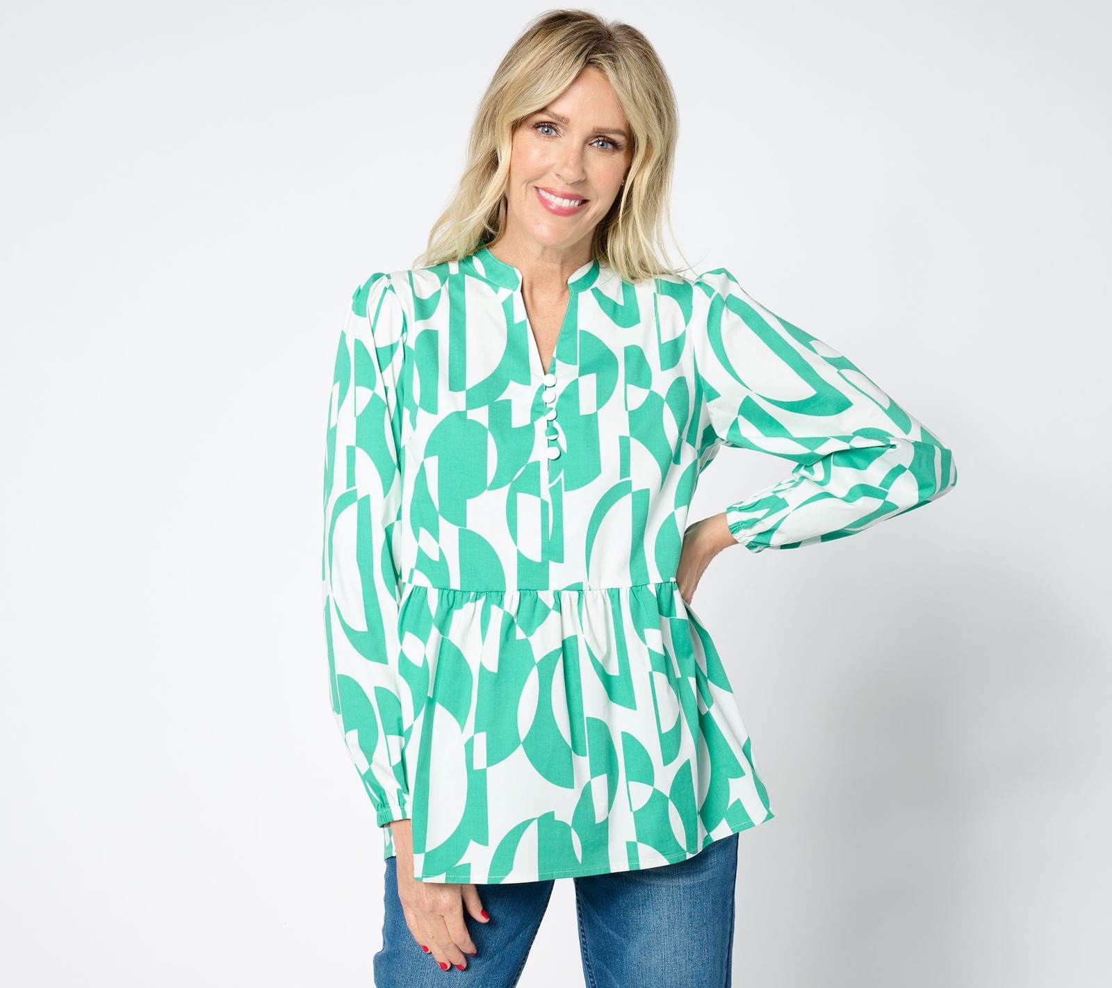Bless My Sole Women\'s Top Sz M Geo Goddess Blouse Green A648163