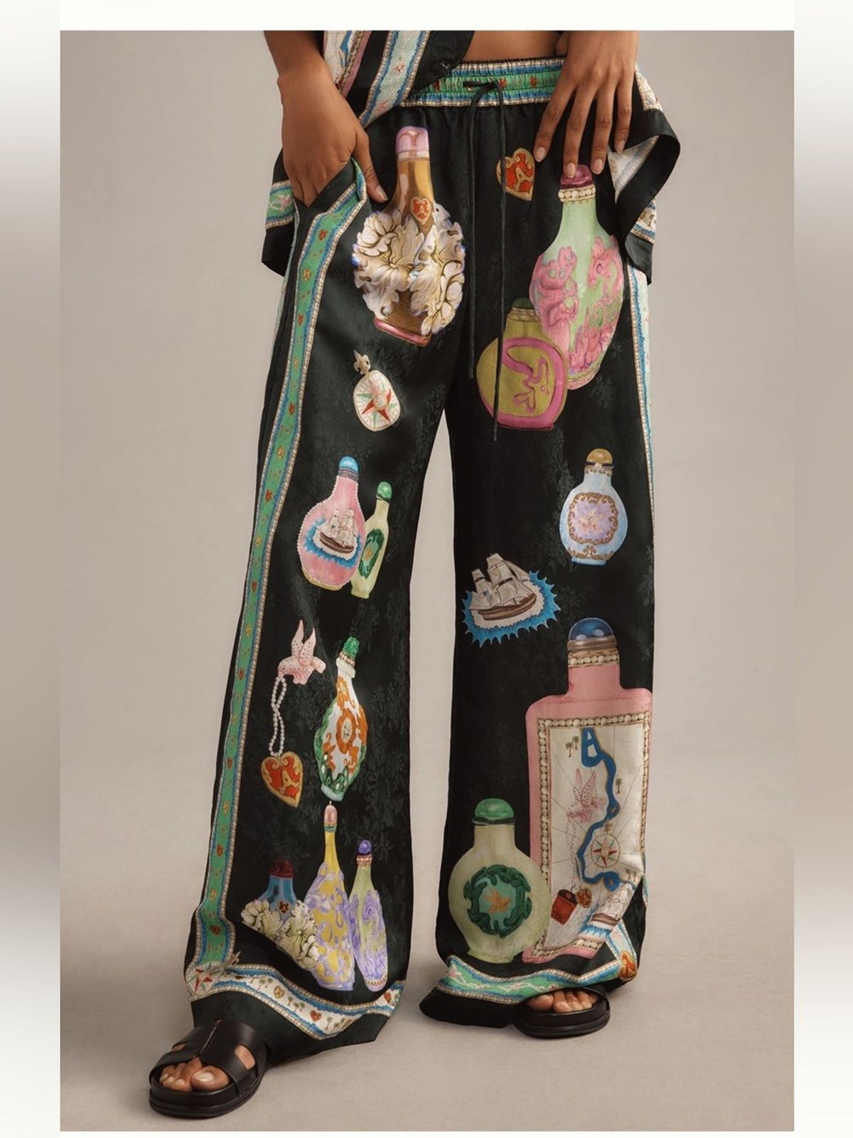 Alemais Royal Bottle Print Pants sz US 12