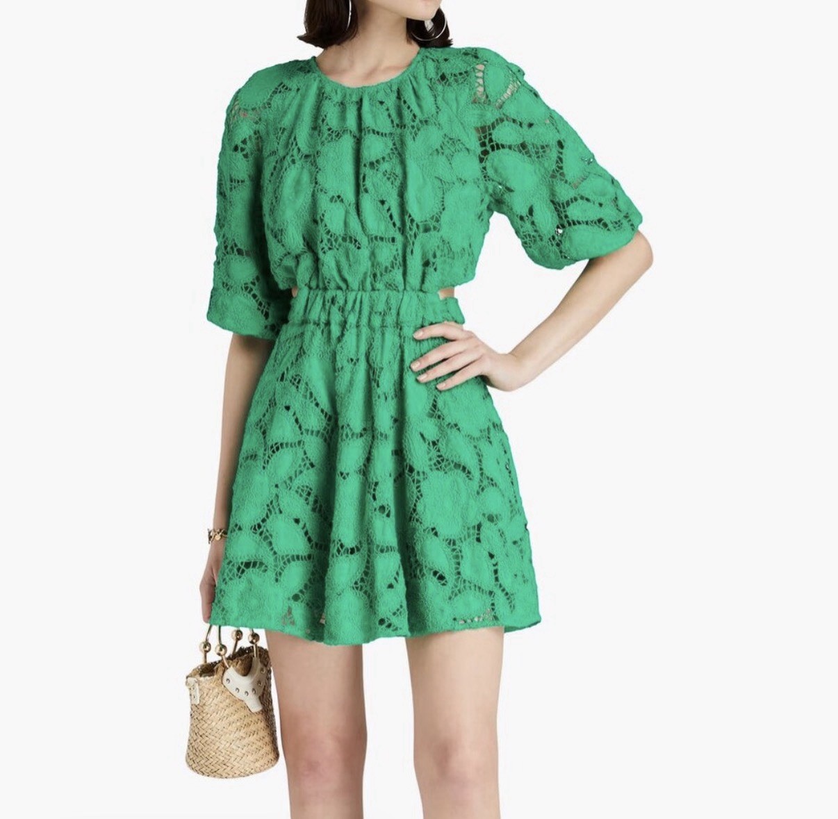 Maje Women’s Cutout Crochet Green Dress Size T36 US Size S $565 100% Cotton