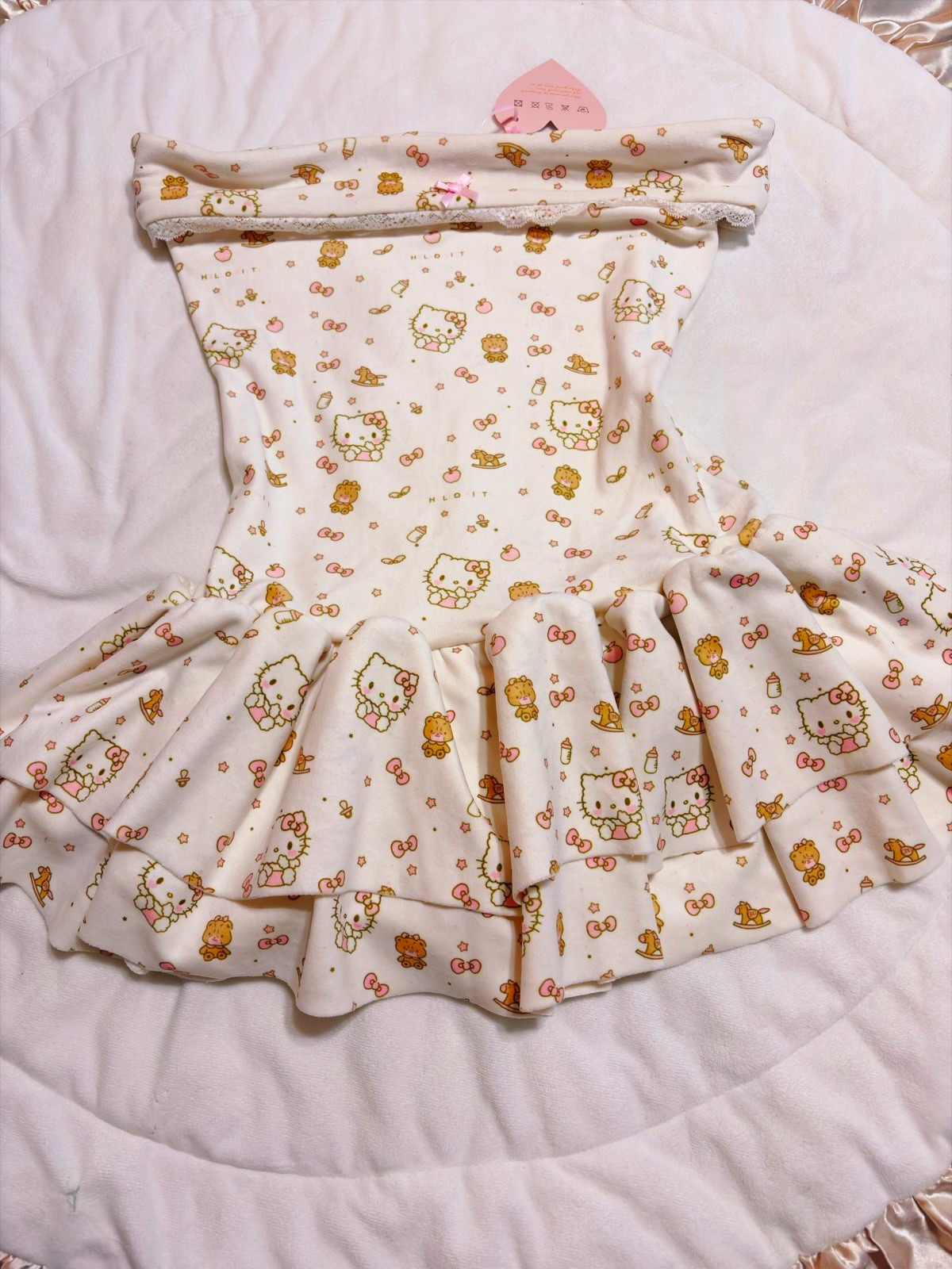 NWT Ouchhh White Hello Kitty Mini Dress XL Strapless Ruffle Kawaii RARE