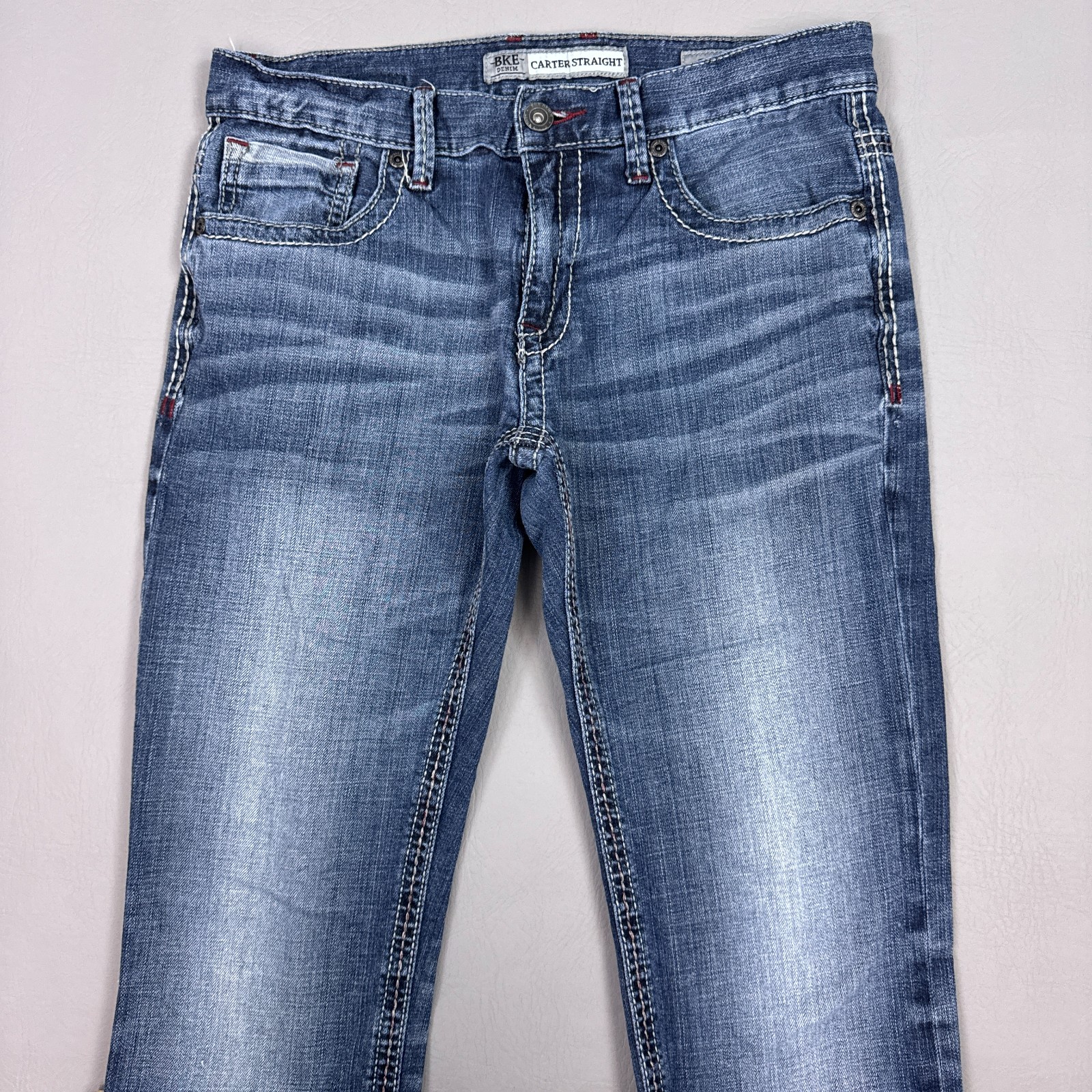 BKE Jeans Mens 32x34 Blue Carter Buckle Denim Pants Faded Stretch Embroidered