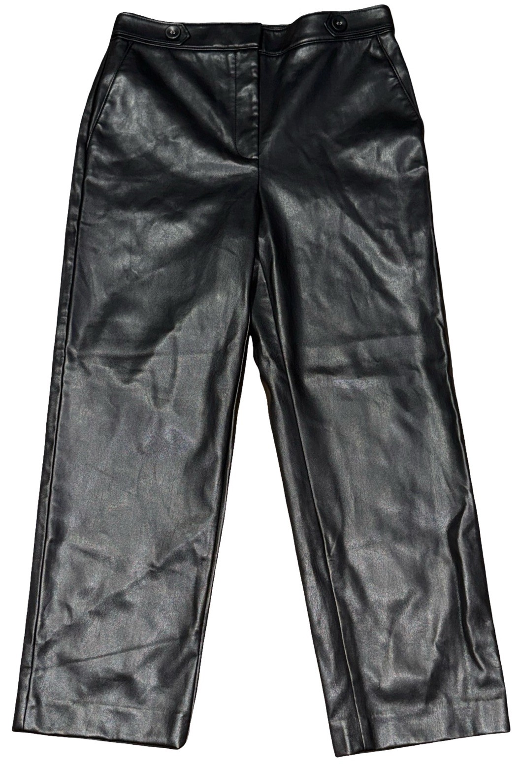 Ann Taylor Pants Size 8 Imitation Leather Straight Leg Black High Waist NEW