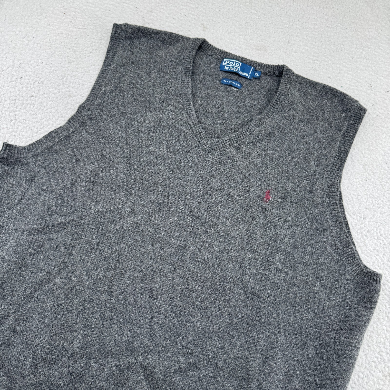 Vintage Polo Ralph Lauren Lamb\'s Wool Sweater Vest Mens XL Gray V-Neck Pullover
