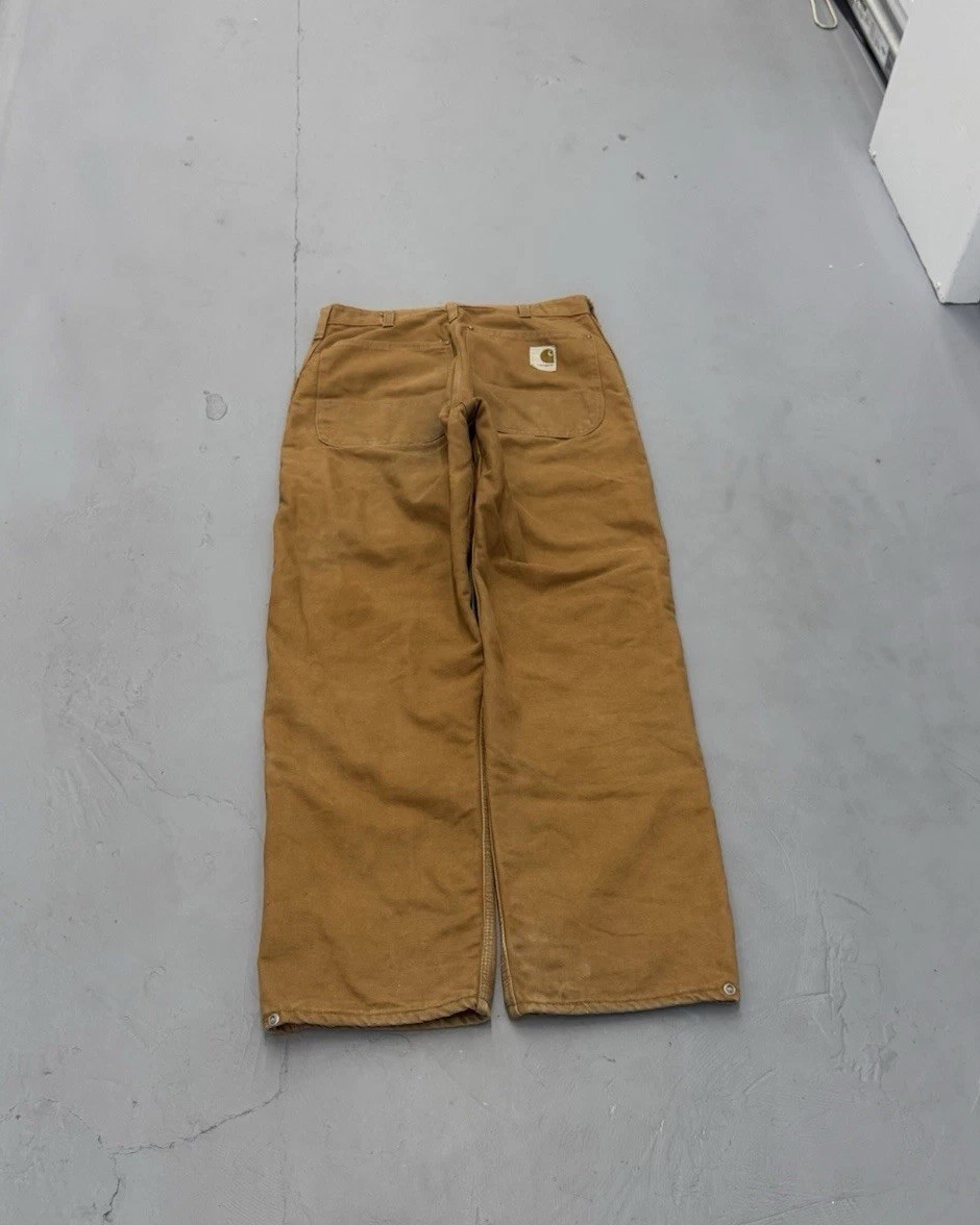 Vintage 1970s Carhartt Tan Canvas Quilted Lined Straight Pants Talon Zip 31x31