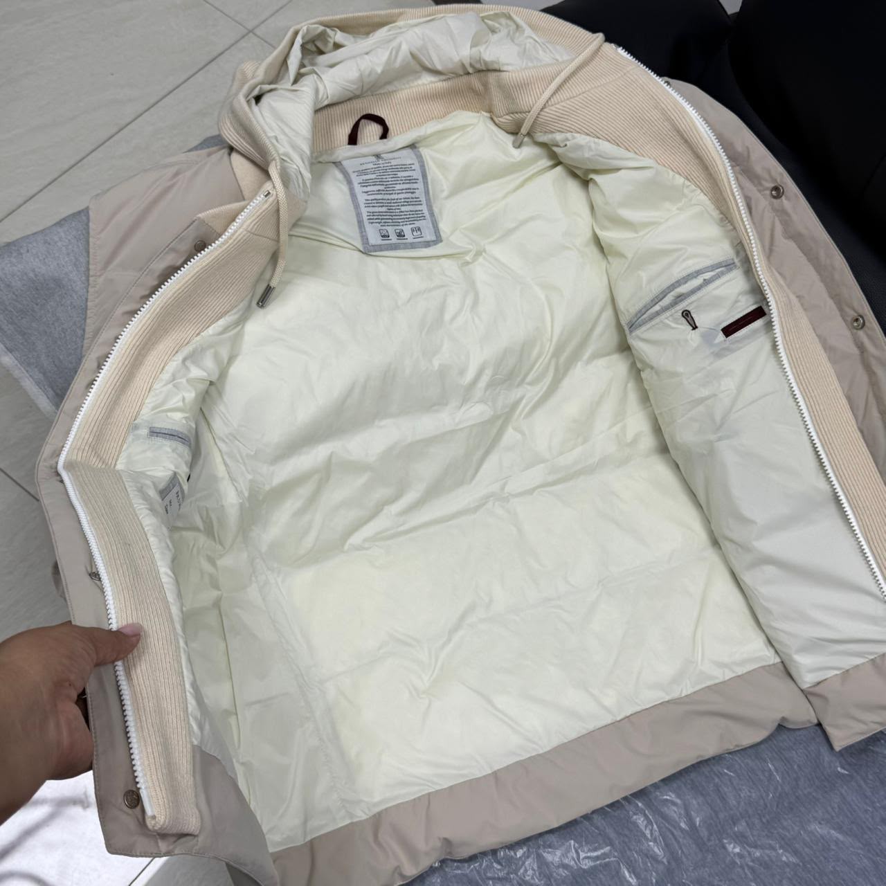 Brunello Cucinelli Men’s Quilted Down Vest Gilet Pink Beige Size L