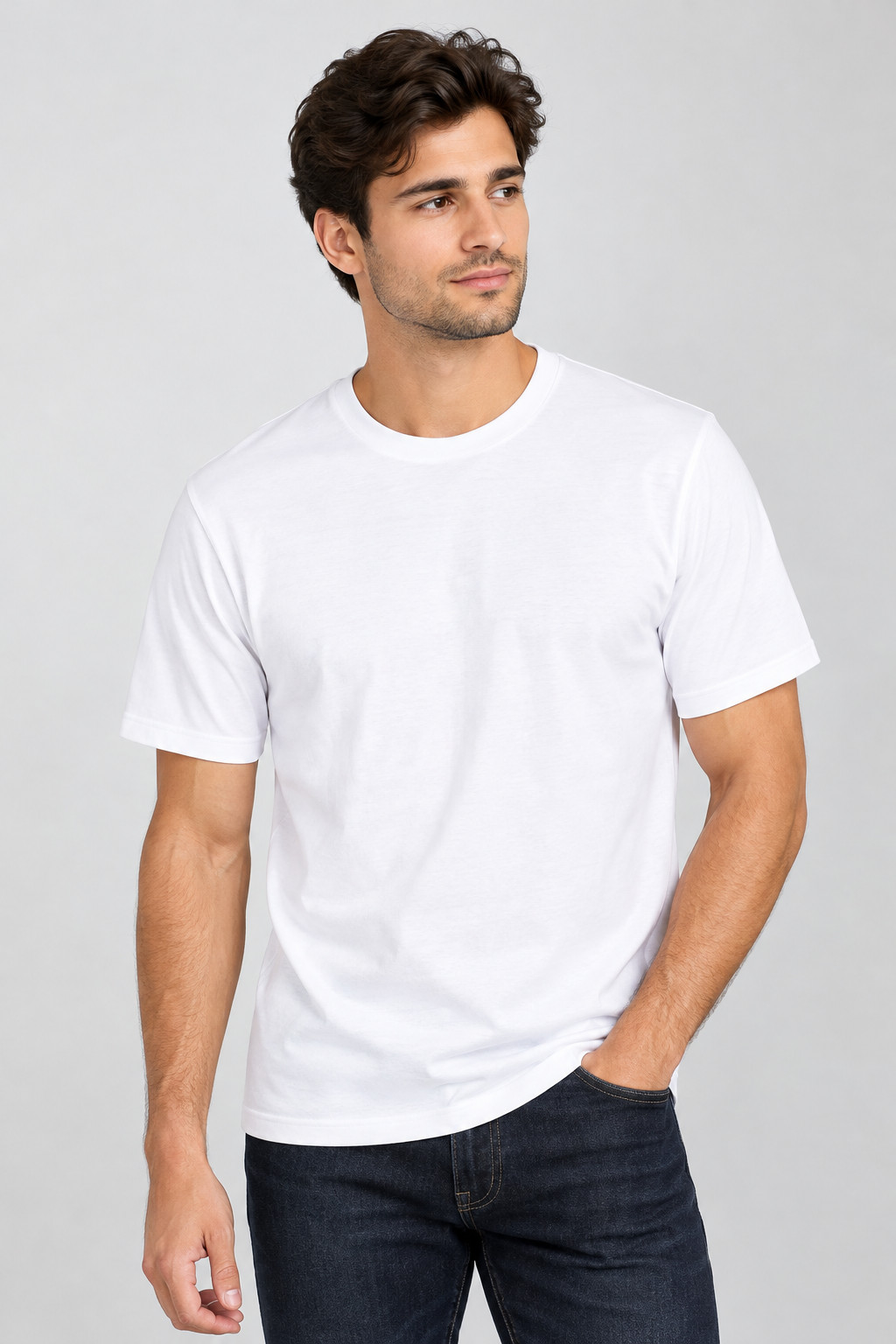 6 Pack Men\'s White T-Shirts 100% Ring-Spun Cotton 180 GSM Crew Neck S-2XL