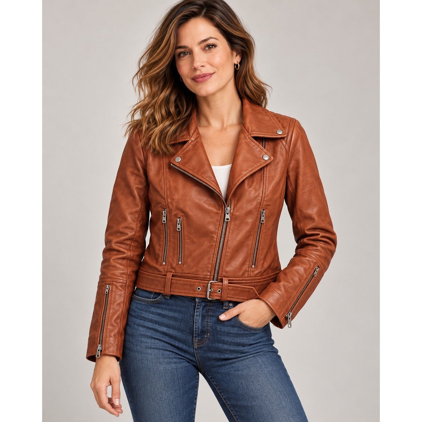 Real leather brand brown leather jacket