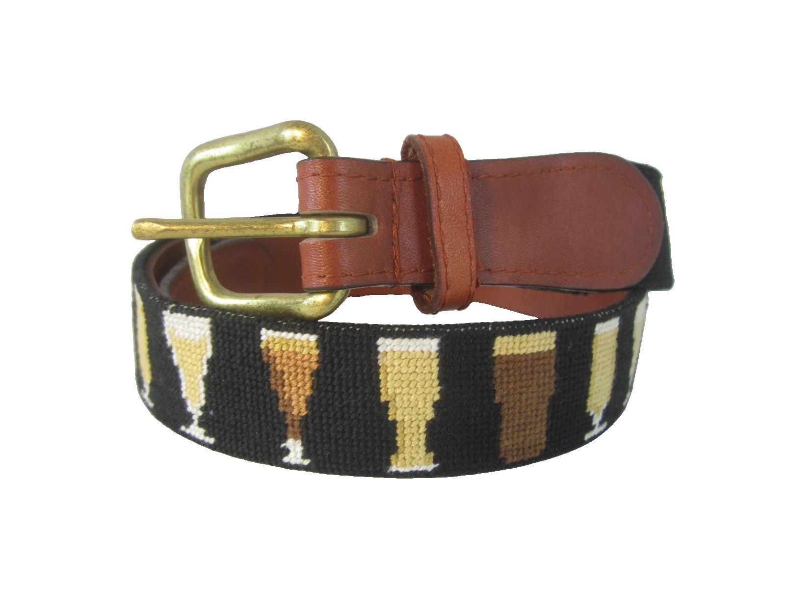 NEW Smathers & Branson Wine Glass Needlepoint Belt 34 Leather Brass 32 - 34 $195