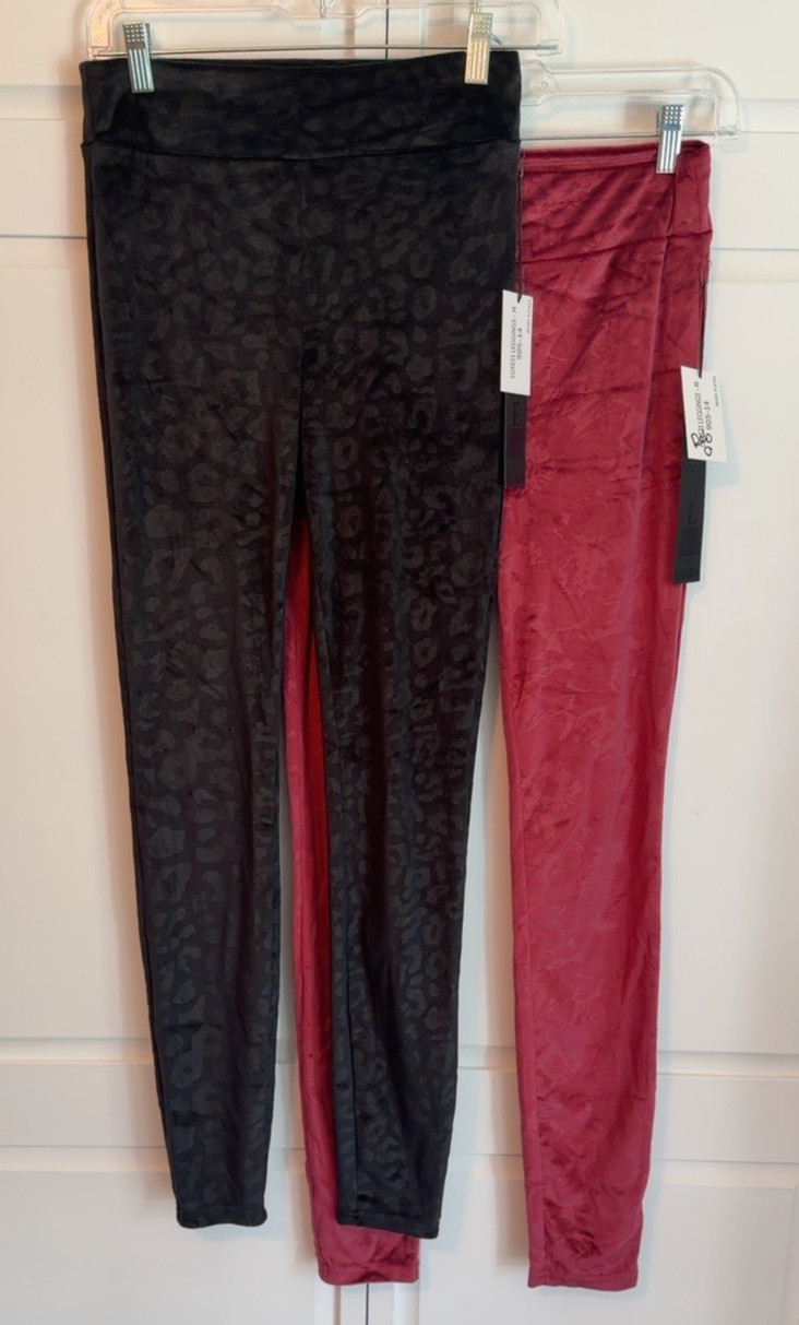 LuLaRoe LUXE21 Leggings Lot of 2 Medium NWT Black Leopard Burgundy Floral Luxe