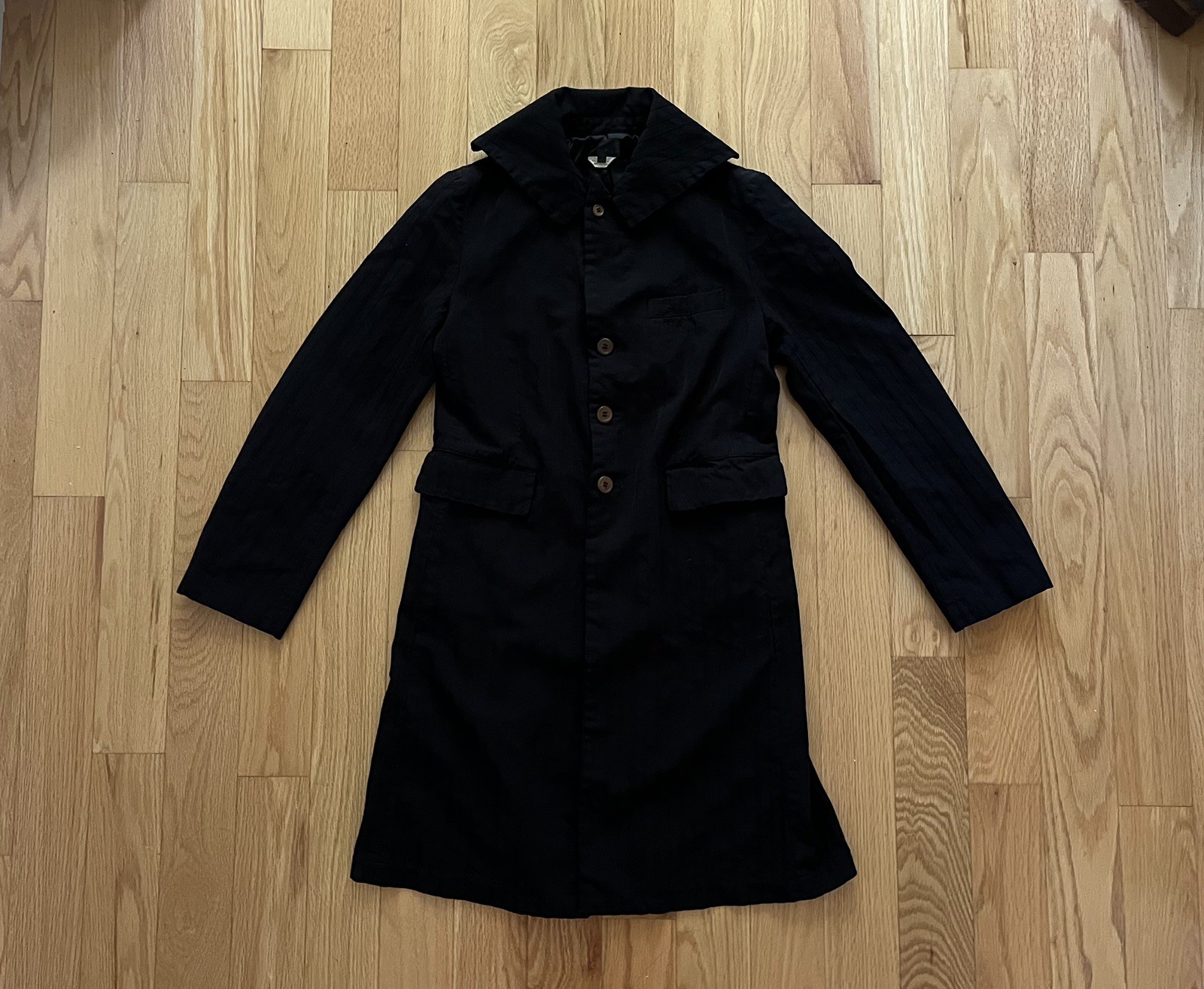 Comme des Garçons Long Button Pointed Collar Black Single Breasted Coat S