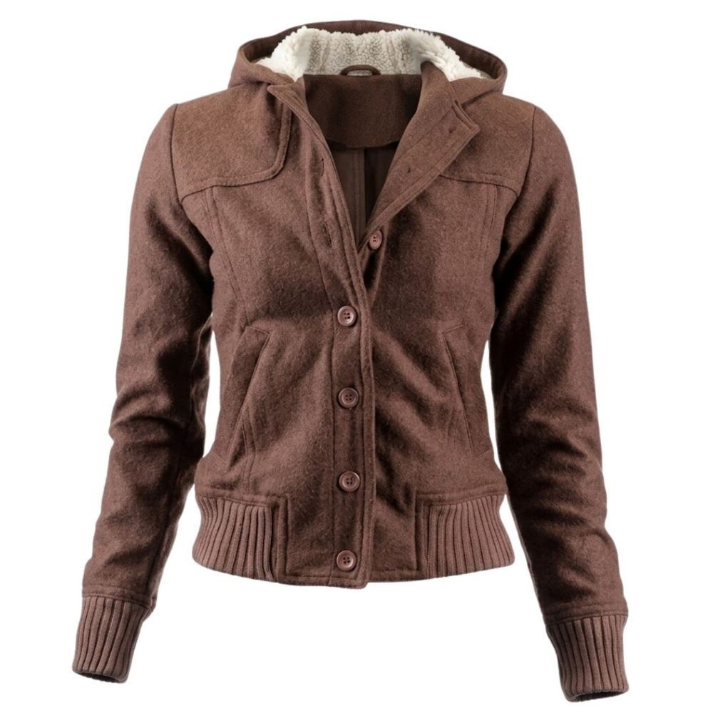 Handmade Twilight Bella Swan Brown Wool Hooded Jacket Women | Fleece Bomber Coat