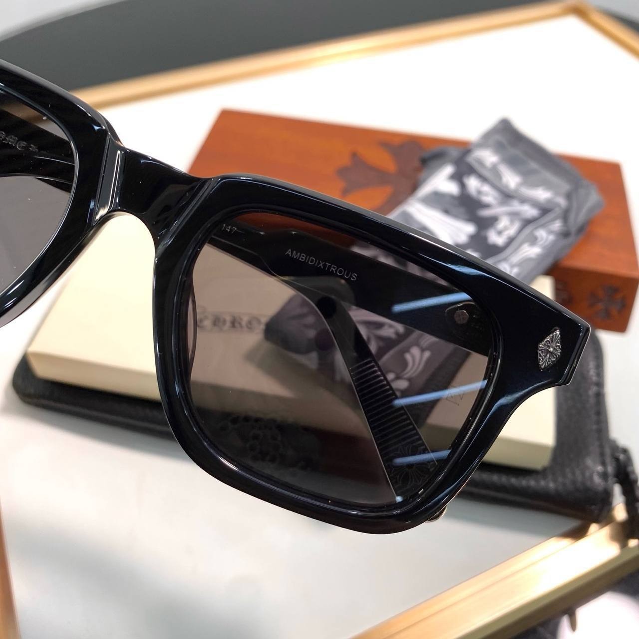 Chrome Hearts Ambidextrous Sunglasses Black Acetate Frame Eyewear with Case