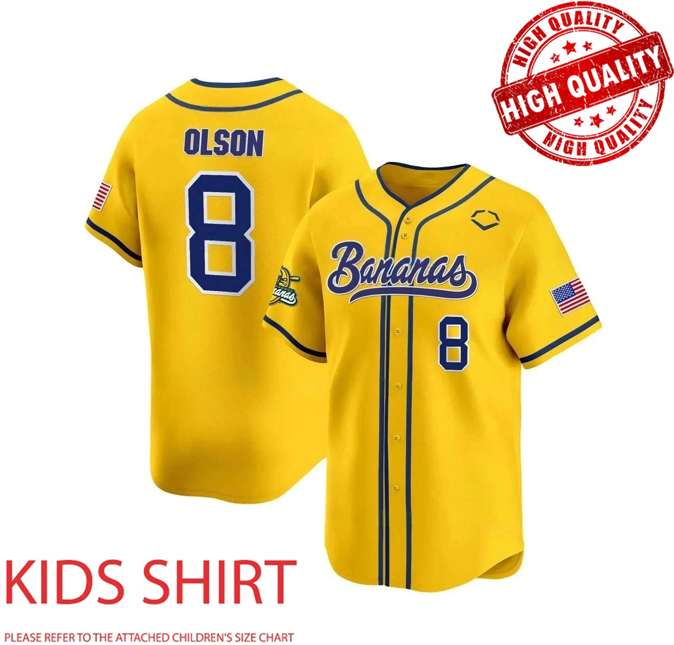 Hot New Savannah Bananas Olson Baseball XS-XL Jersey Kid Youth Jersey TD1686