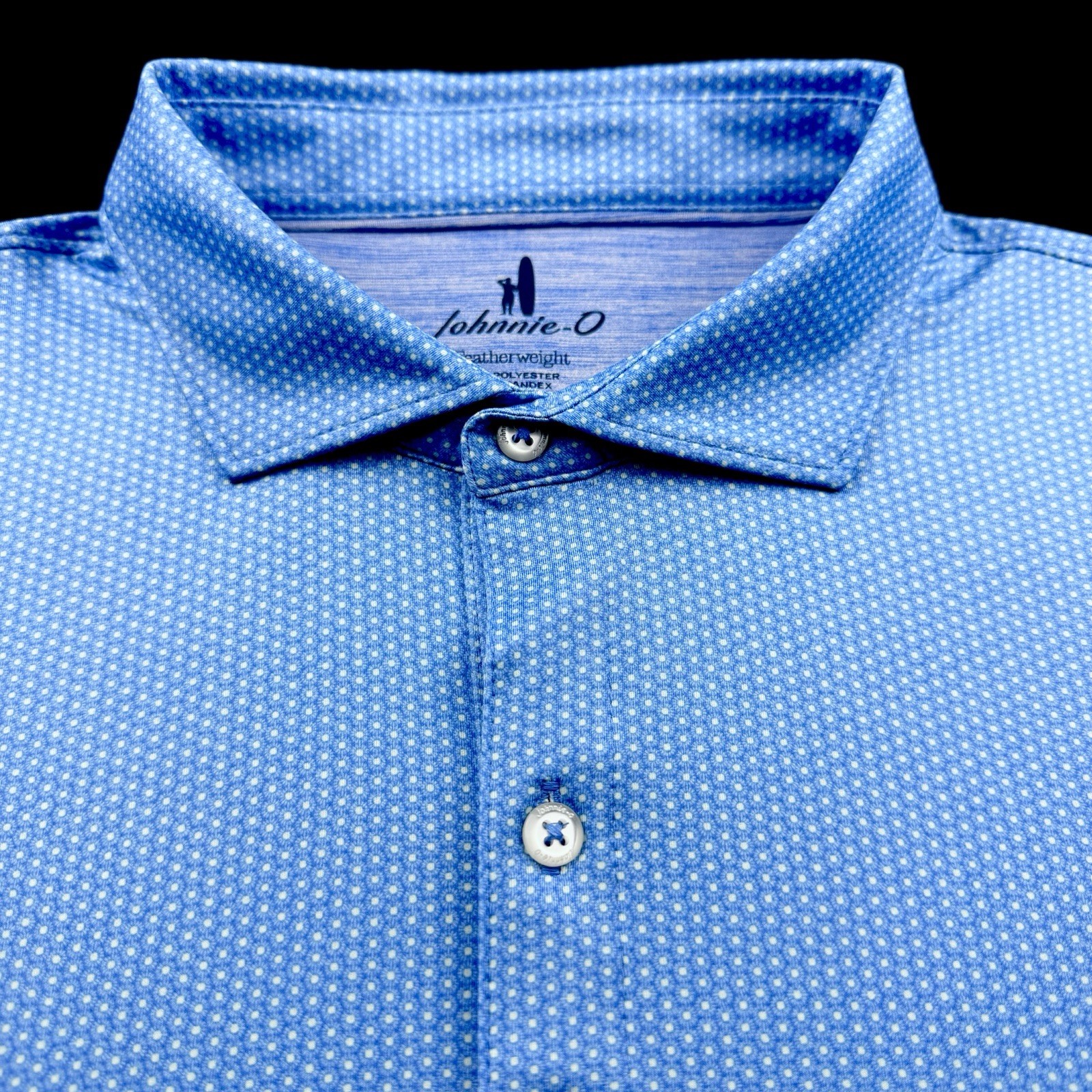 Johnnie O Featherweight Performance Geometric Polka Dot Polo Blue Large $110
