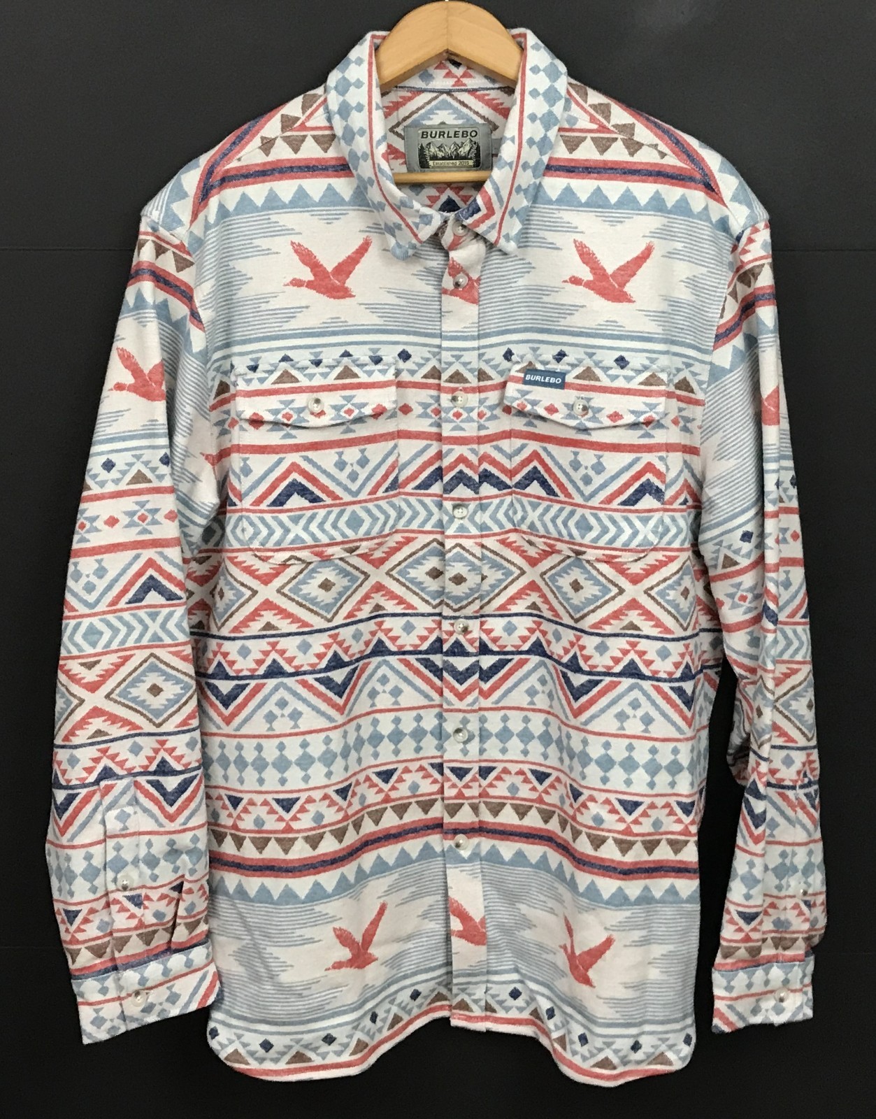 New BURLEBO Flying Duck Aztec Vintage Heavyweight Flannel Shirt Long Sleeve sz L