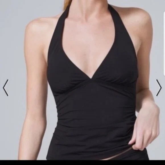 NWT MOD BOD Women\'s Cassy Solid Black Halter Swim Tankini Top New Small