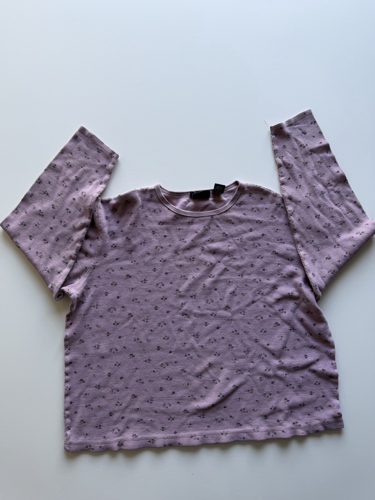 Vintage Y2K Sage Gray Waffle Knit Thermal Floral Long Sleeve Top Womens L