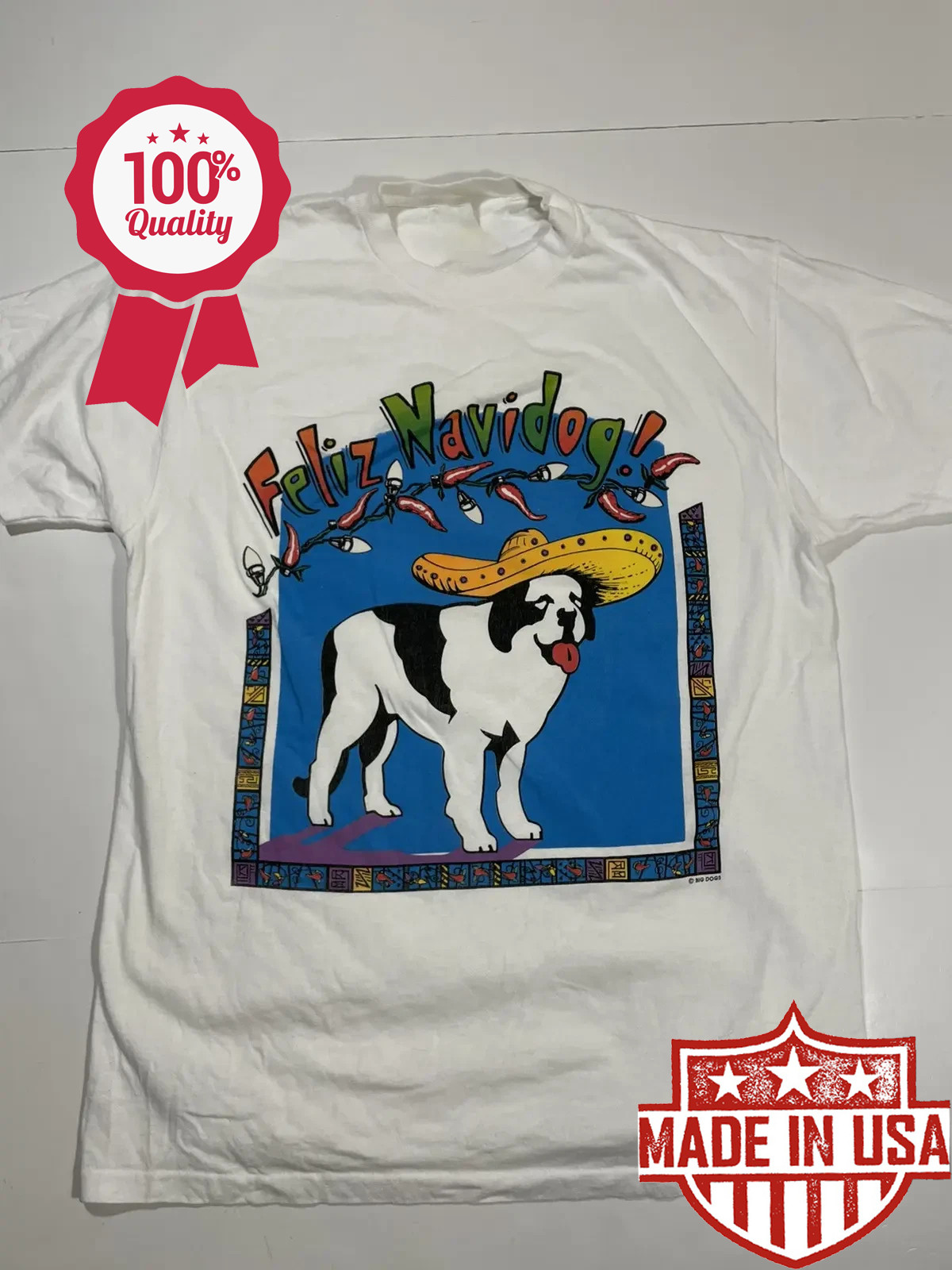 Vintage 90's Big Dogs Feliz Navidog Unisex Cotton Shirt Size S-5XL