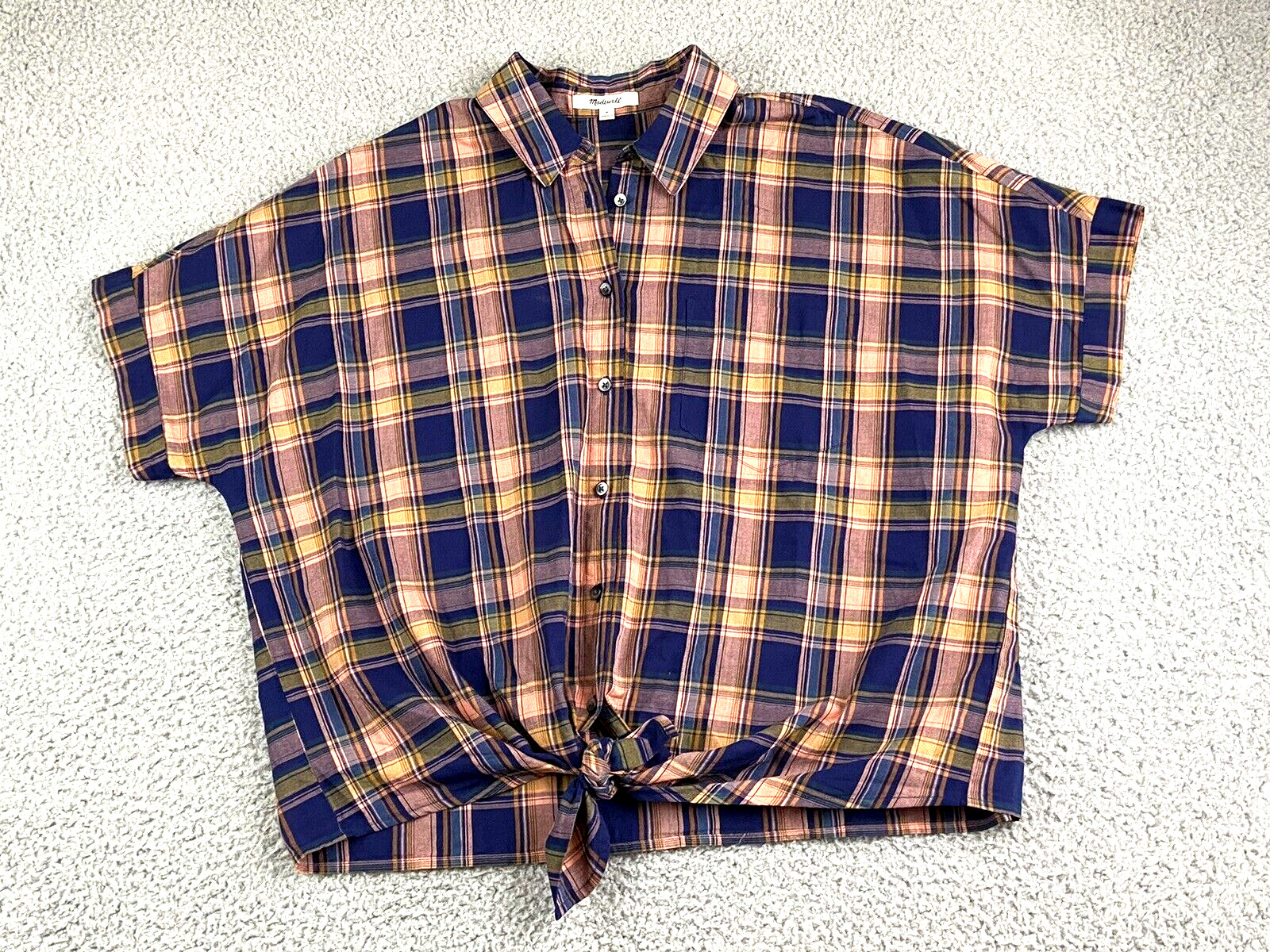 Madewell Short Sleeve Tie Front Top 100% Cotton Shirt Size M Medium NWOT NEW